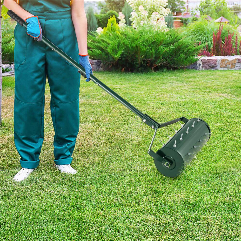 Costway 18" Heavy Duty Manual Rolling Lawn Aerator Tool with Handle