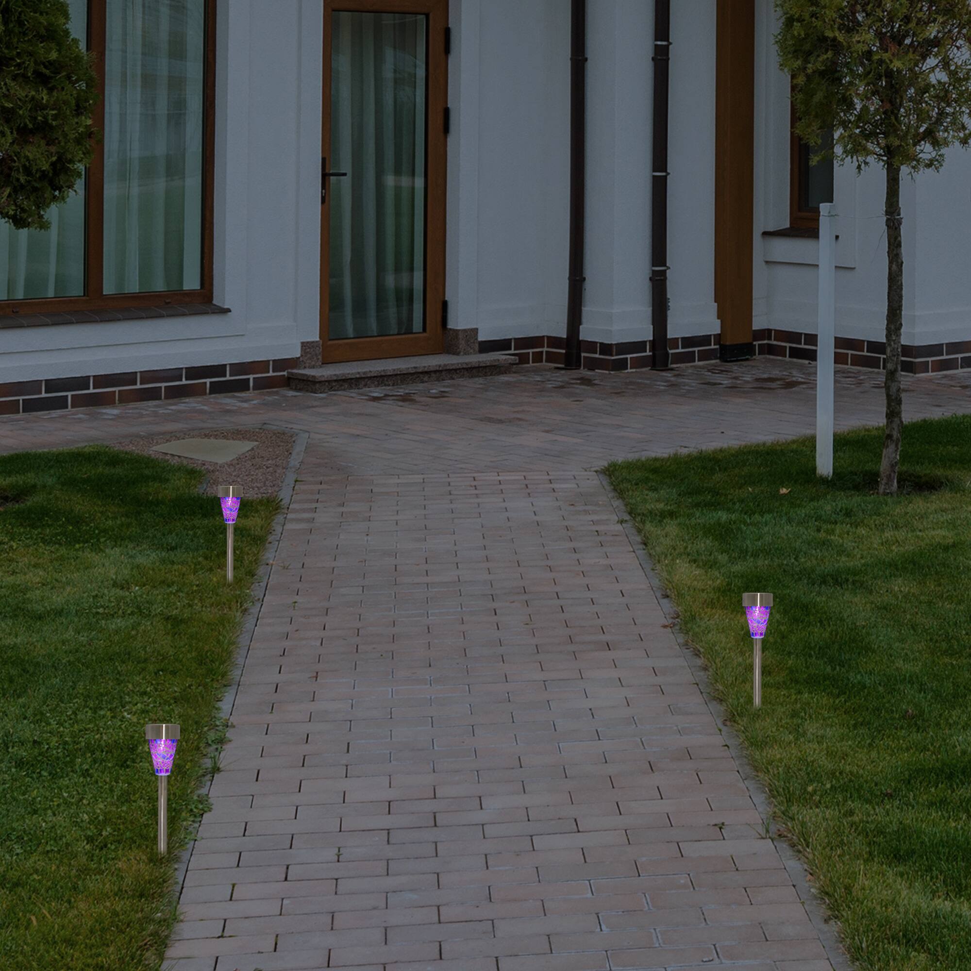 15.5" Purple Mosaic Stained Glass Solar Powered LED Pathway Markers