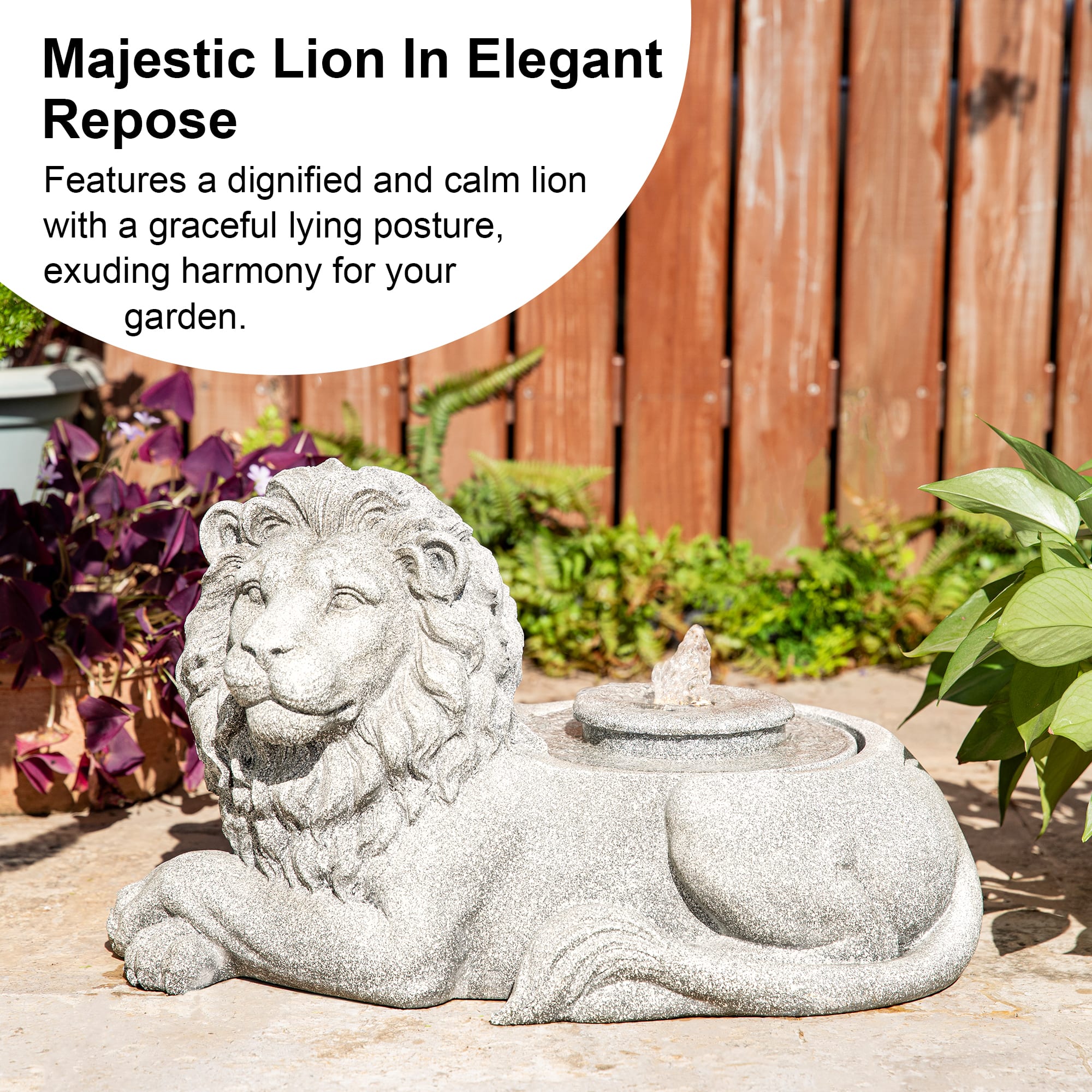 Glitzhome® 20" Zen-Style LED Lying Lion Outdoor Fountain