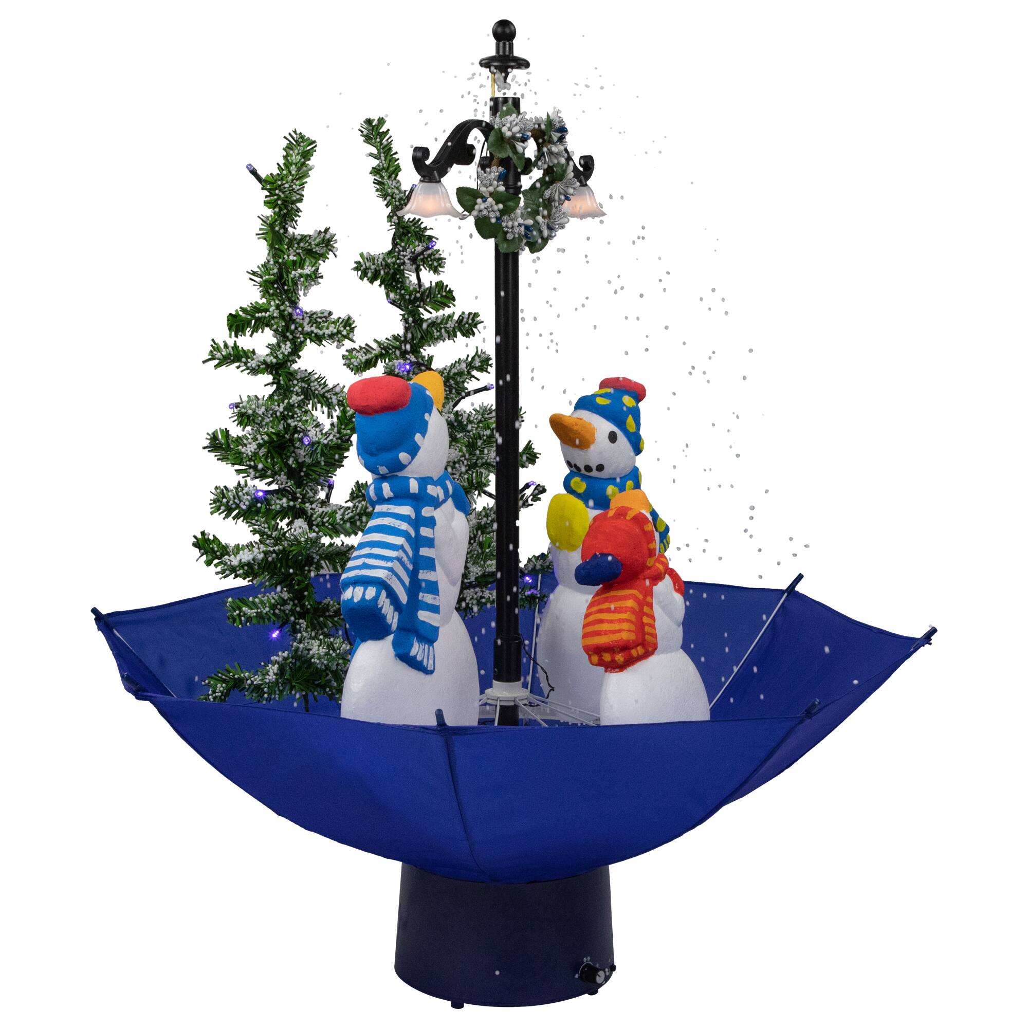 30" Musical Lighted Snowing Snowman Family in Umbrella Base Christmas Decoration