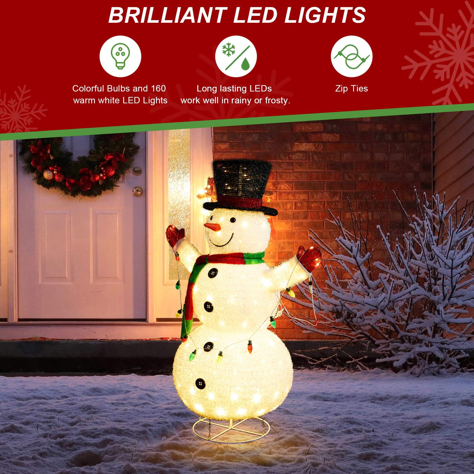Glitzhome® 4ft. Lighted Christmas 3D Foldable Fabric Snowman Outdoor Décor