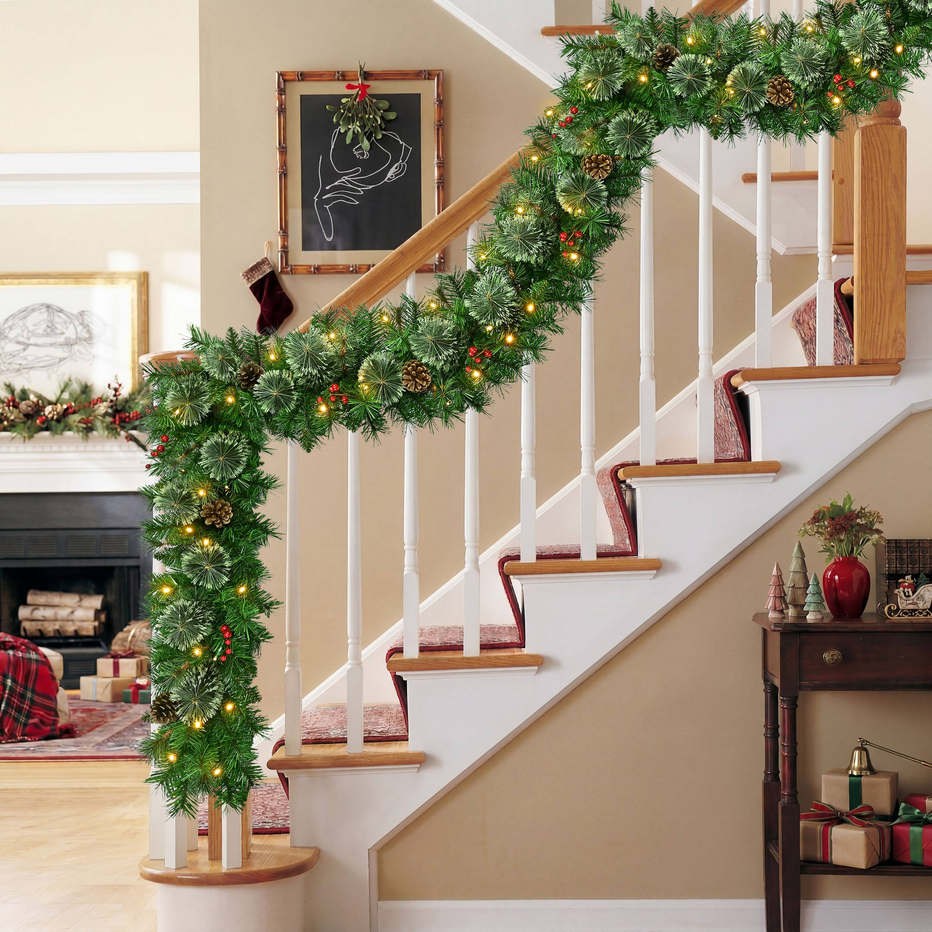 Puleo International 9ft. Pre-Lit Pine with Pinecones & Berries Artificial Garland