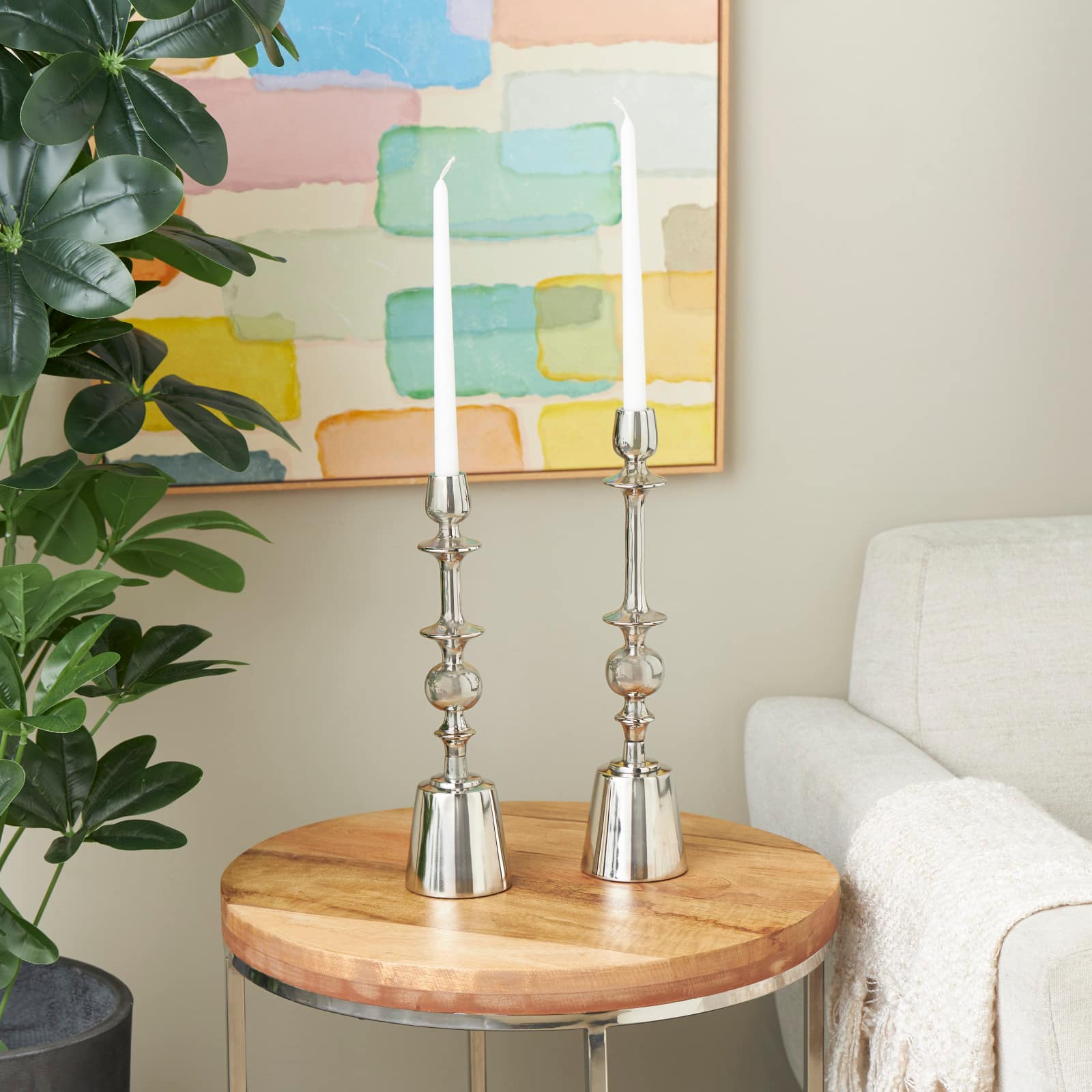 Silver Aluminum Candle Holder Set