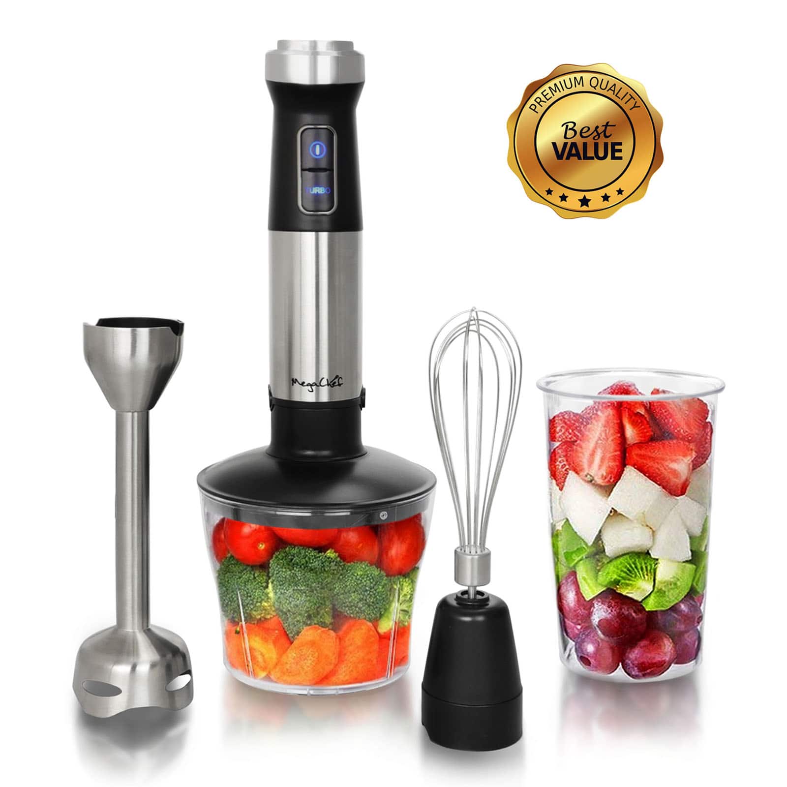 MegaChef 4 in 1 Multipurpose Immersion Hand Blender With Speed Control & Accessories