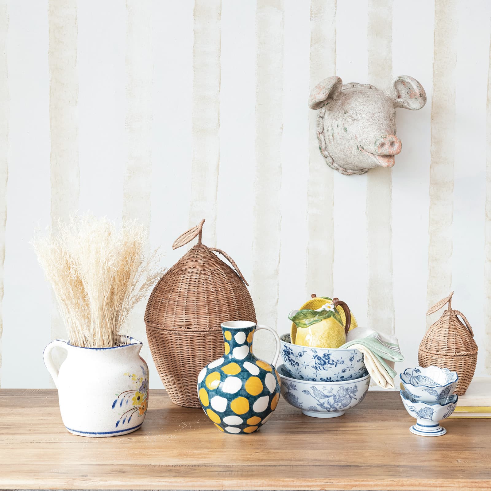 Hello Honey® 10" Blue & White Aviary Garden Stoneware Bowl