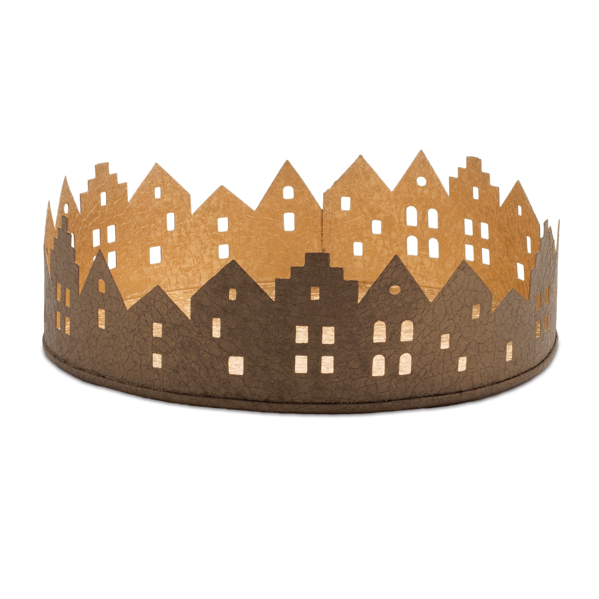 Melrose Gold Cut Metal Village Candle Holder