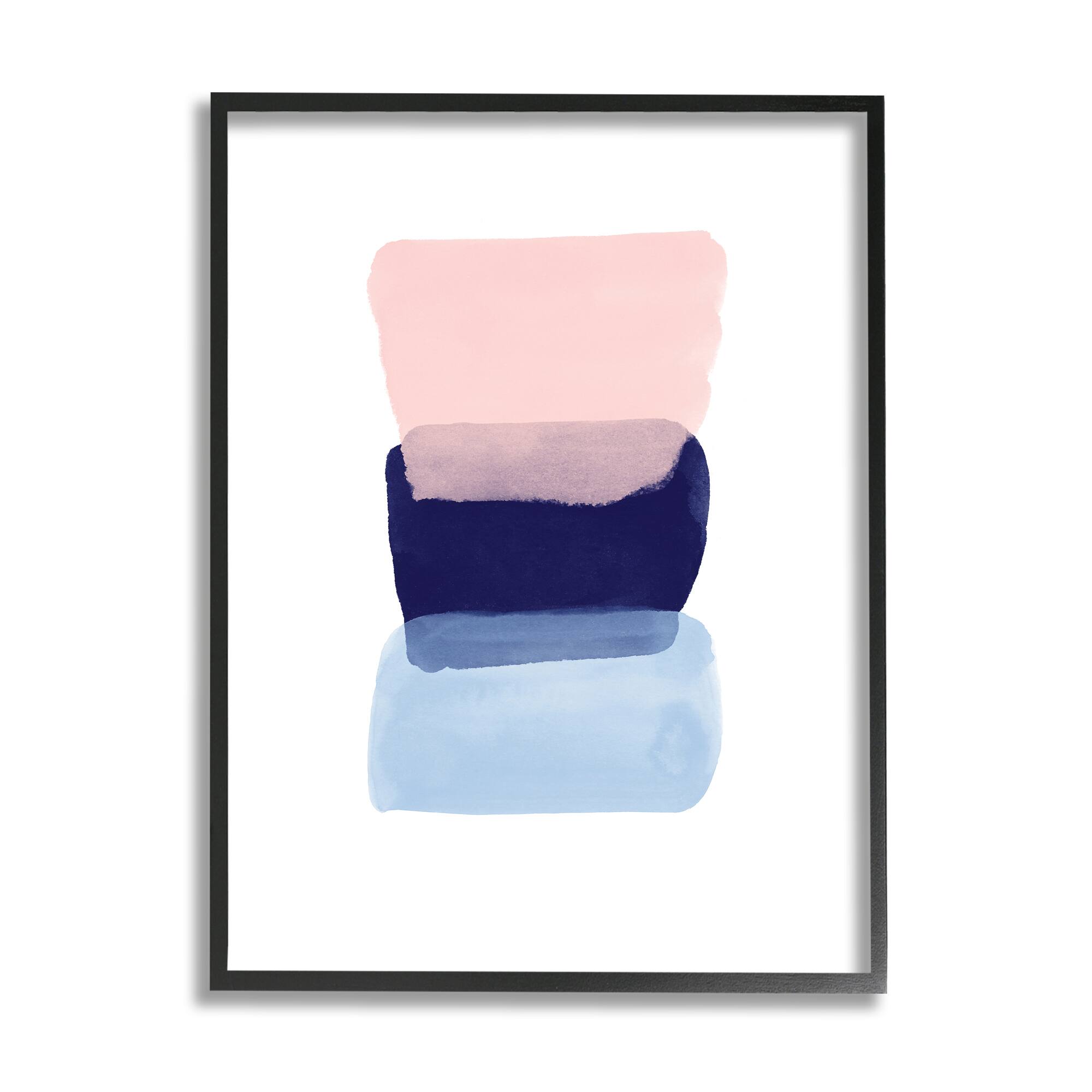 Stupell Industries Layered Squares Abstract Sides Blue Pink in Frame Wall Art