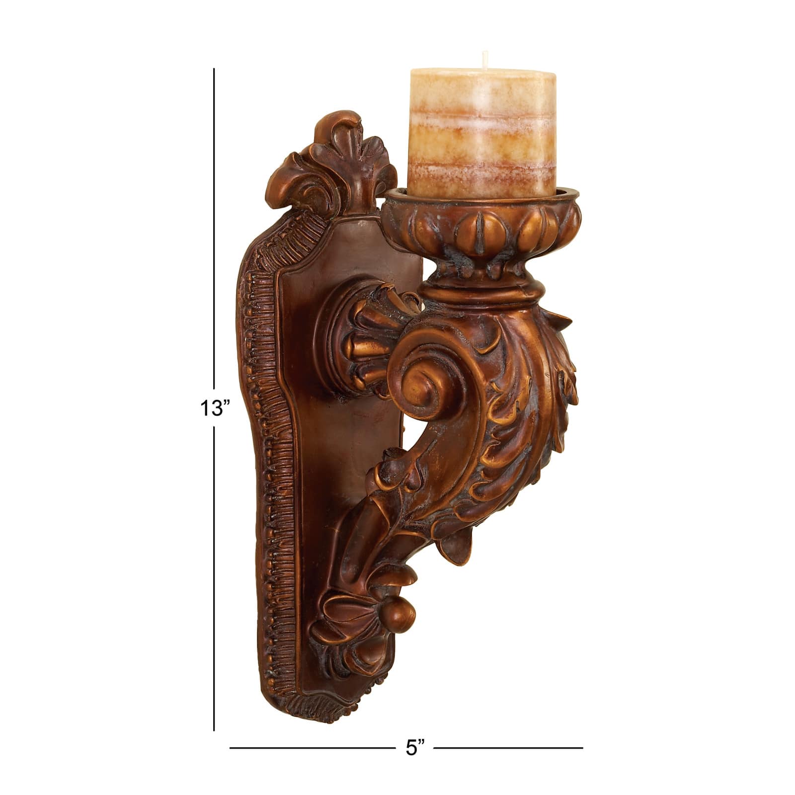 Bronze Polystone Traditional Candle Wall Sconce, 13" x 5" x 7"