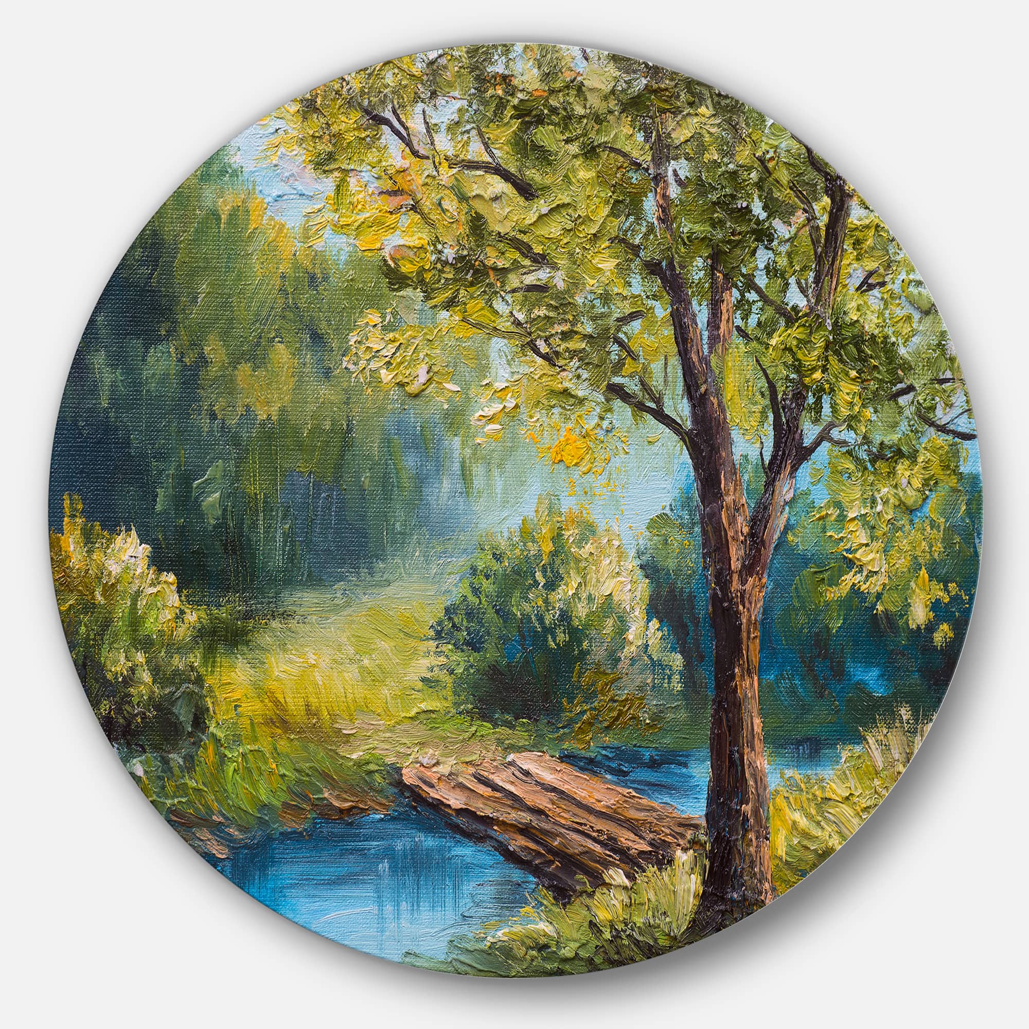 Designart - Summer Forest with Beautiful River' Landscape Circle Metal Wall Art