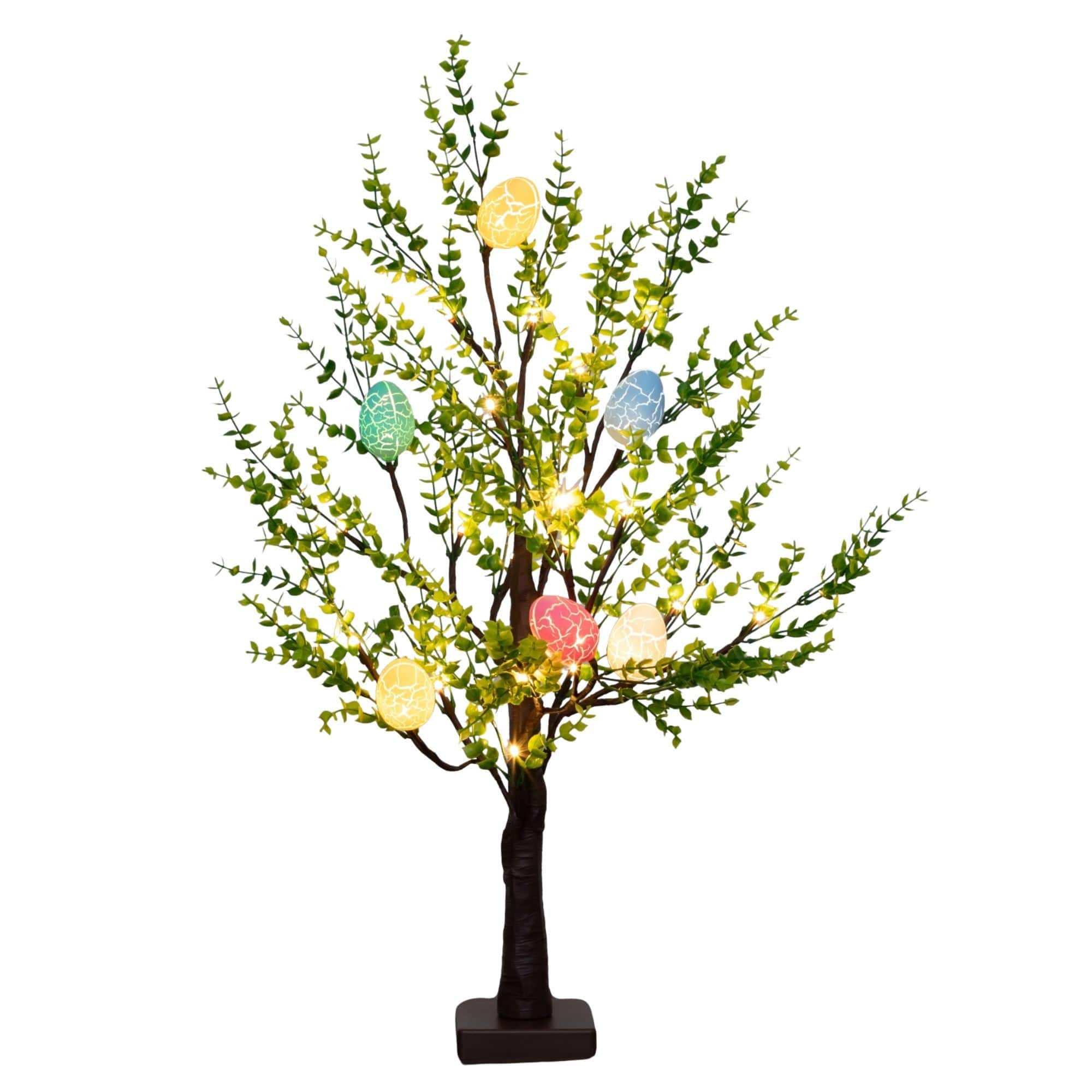 2ft. Pre-Lit Artificial Easter Egg Twig Tree with Greens and 24 Warm White LED Lights
