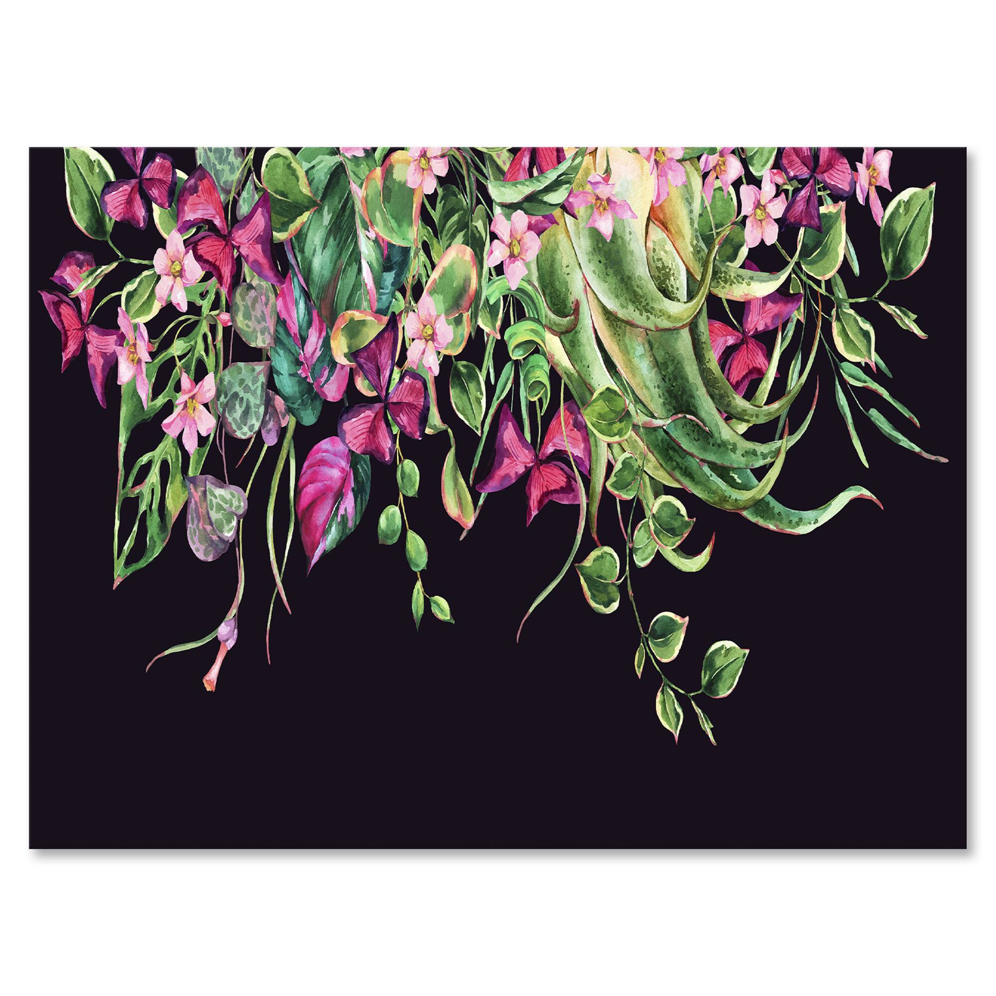 Designart - Floral Tropical Leaves Om Black