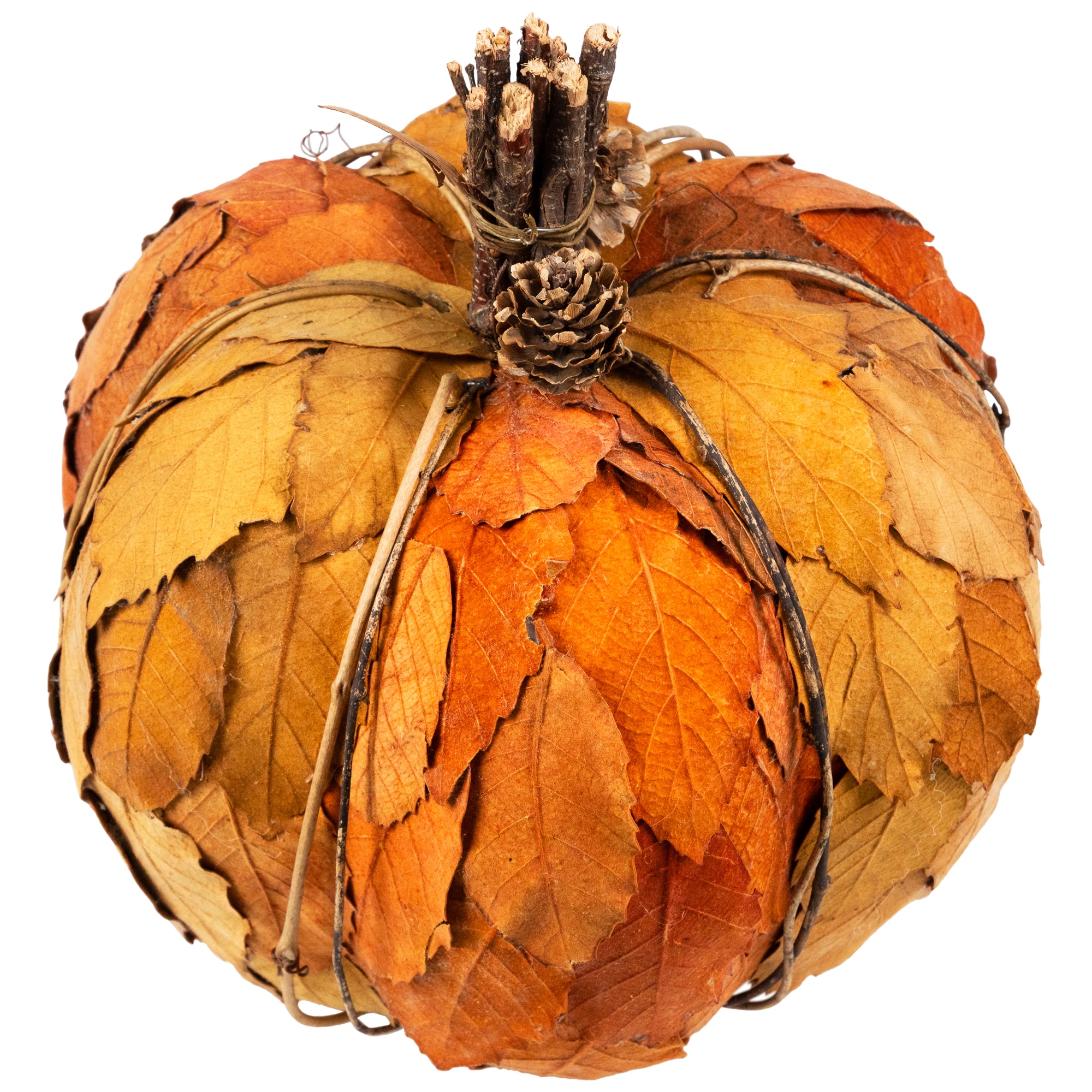 7.5" Orange & Brown Fall Harvest Tabletop Pumpkin