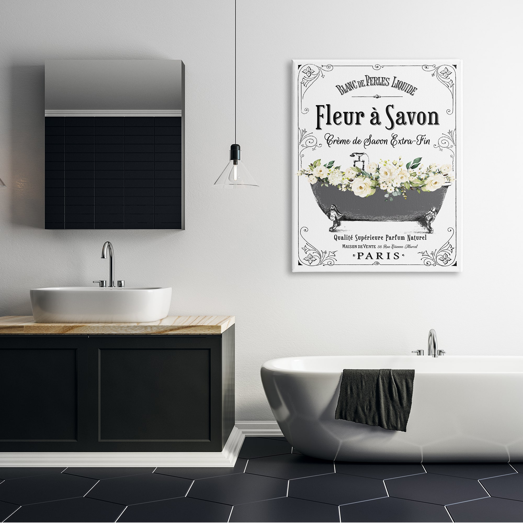 Stupell Industries Fleur a Savon Vintage Parisian Bathroom Floral Tub Canvas Wall Art