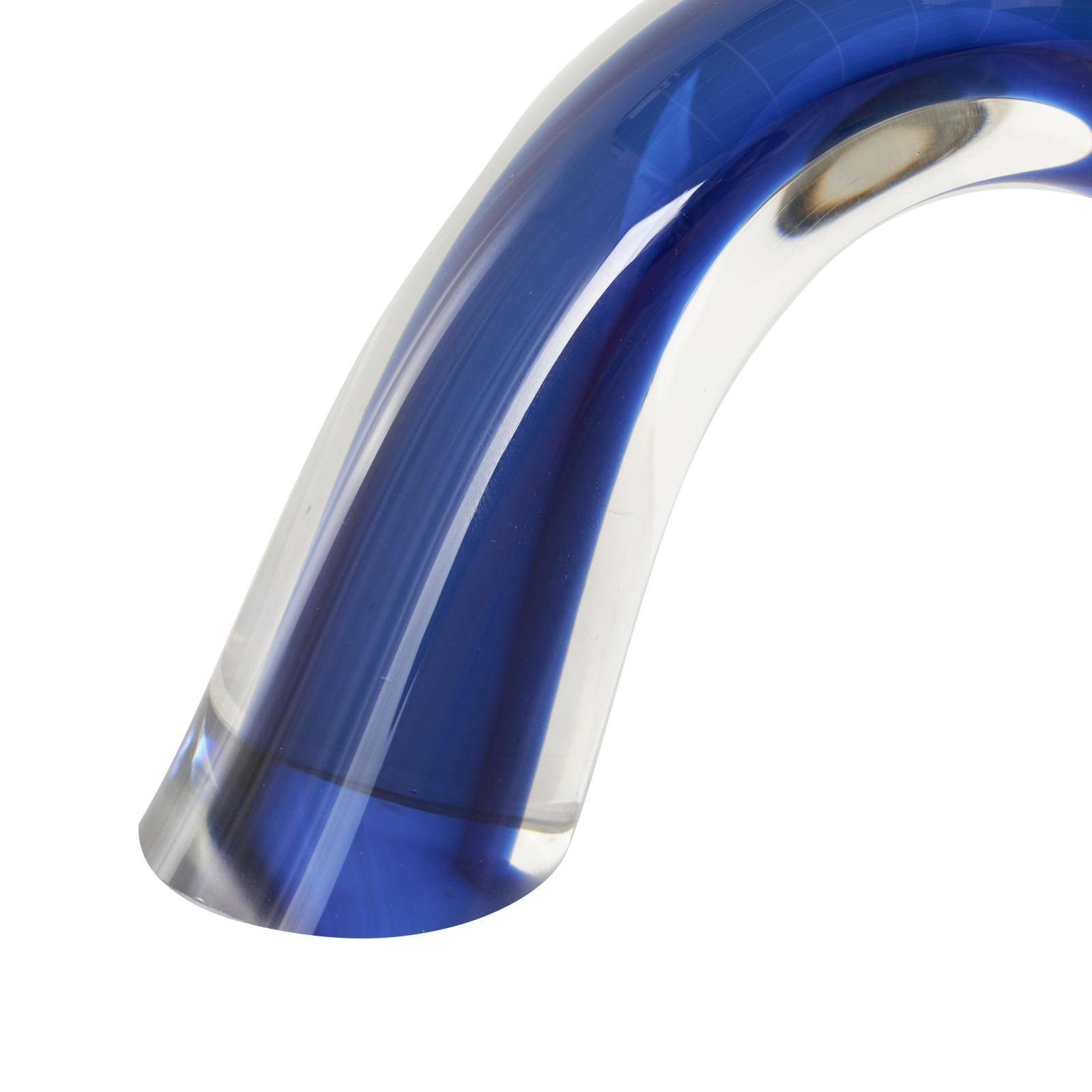 Blue Glass Abstract Arch Sculpture with Clear Accents Set