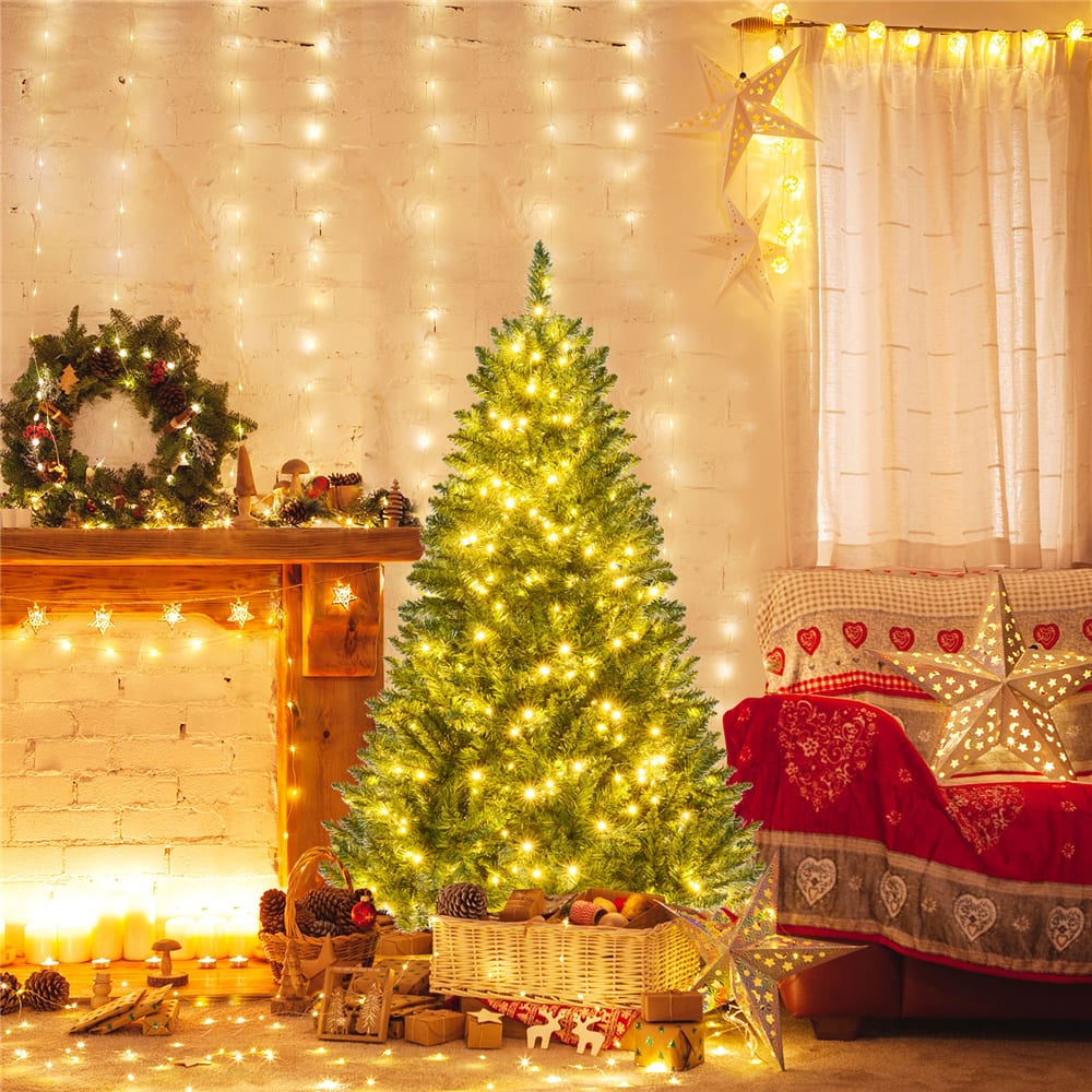 Costway 5 ft Pre-Lit Artificial Christmas Tree, Warm White LED Lights