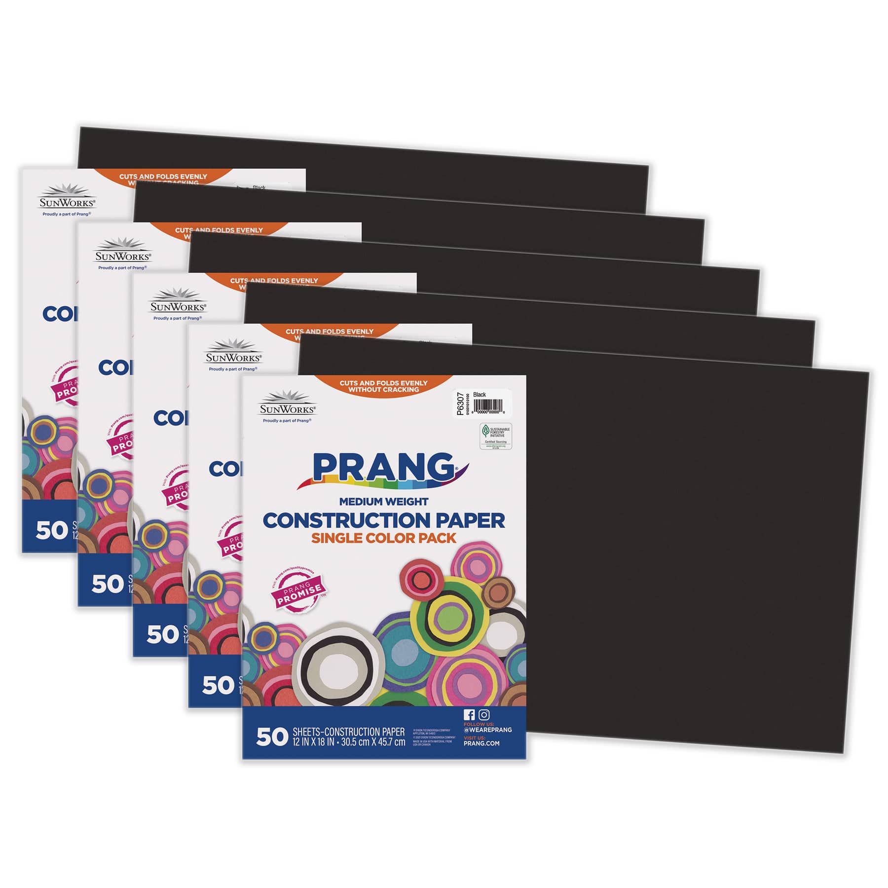 Prang® 12" x 18" Construction Paper, 5 Packs of 50 Sheets