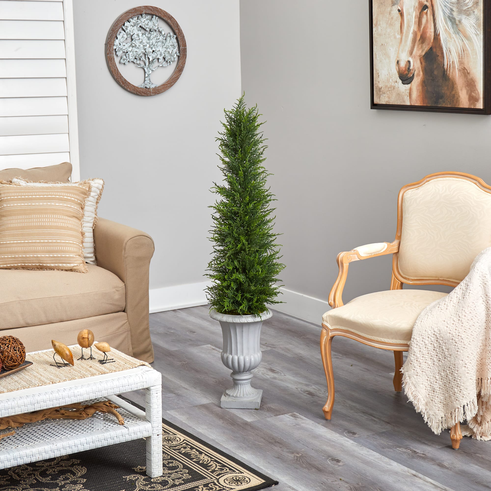 4.5ft. Cypress UV Resistant Artificial Tree in Decorative Urn