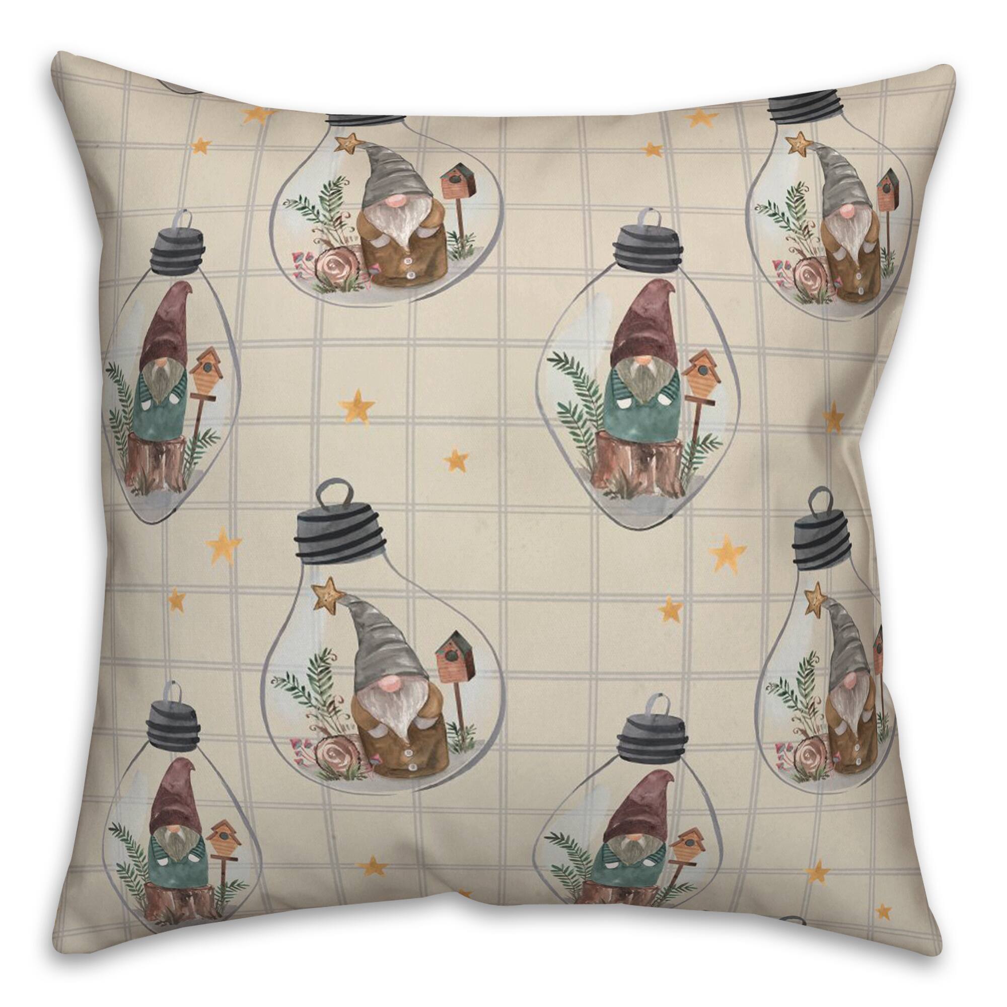 Gray Check Gnome Globe Pattern Throw Pillow