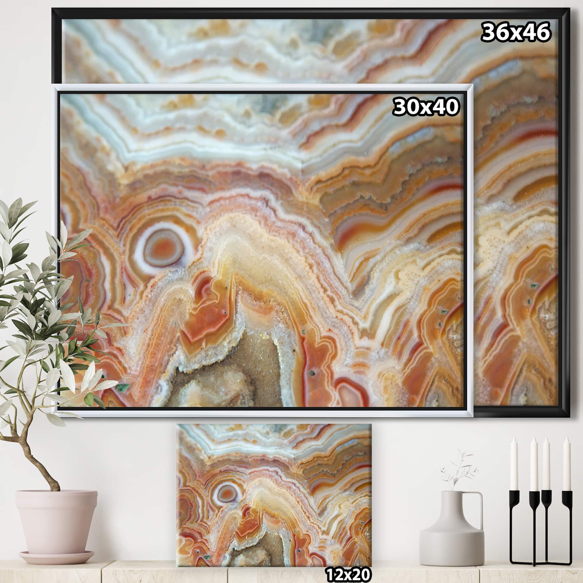 Designart - Strips and Ovals on Agate - Abstract Framed Canvas Wall Art Print