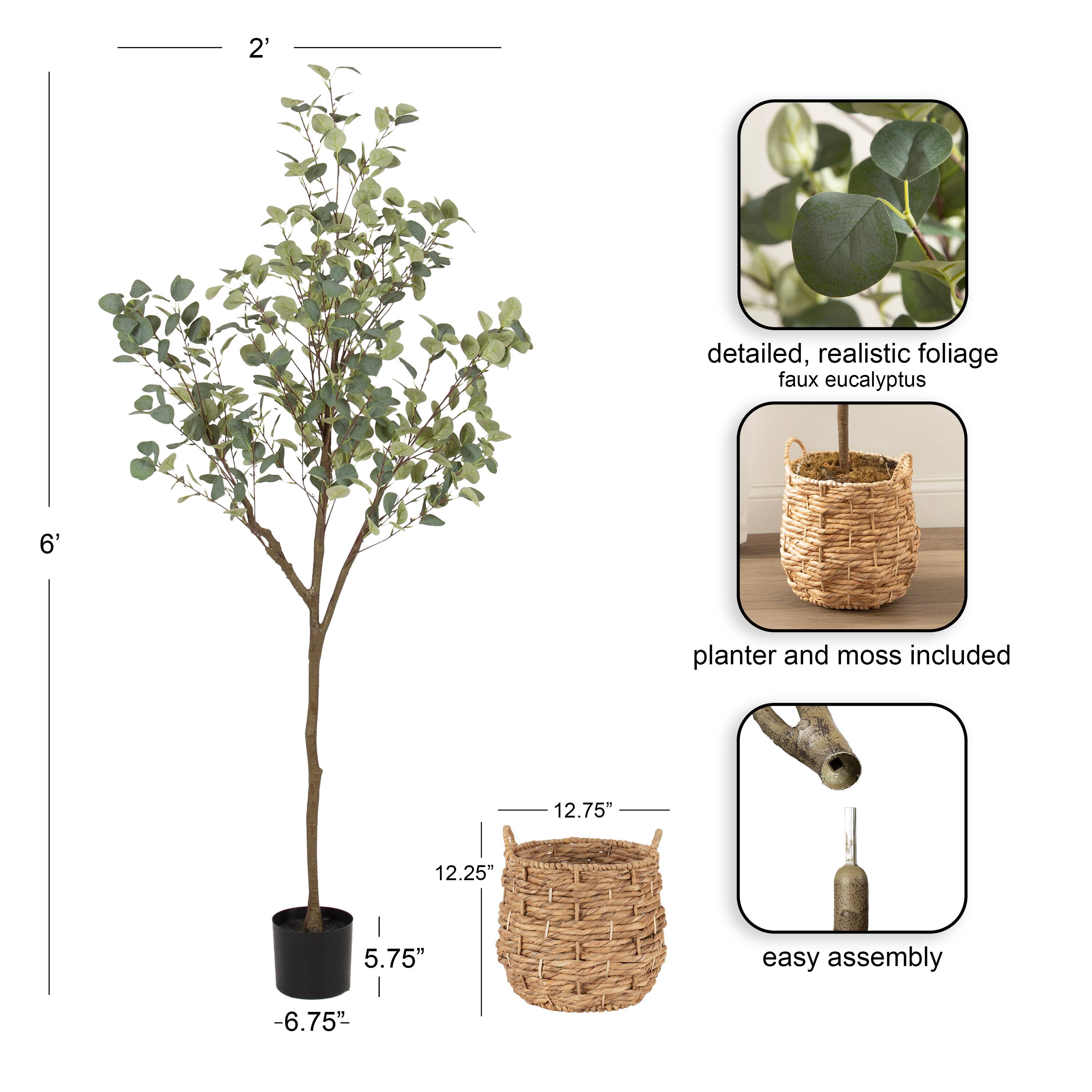 Kate and Laurel 6ft. Eudora Faux Eucalyptus Tree with Natural Planter