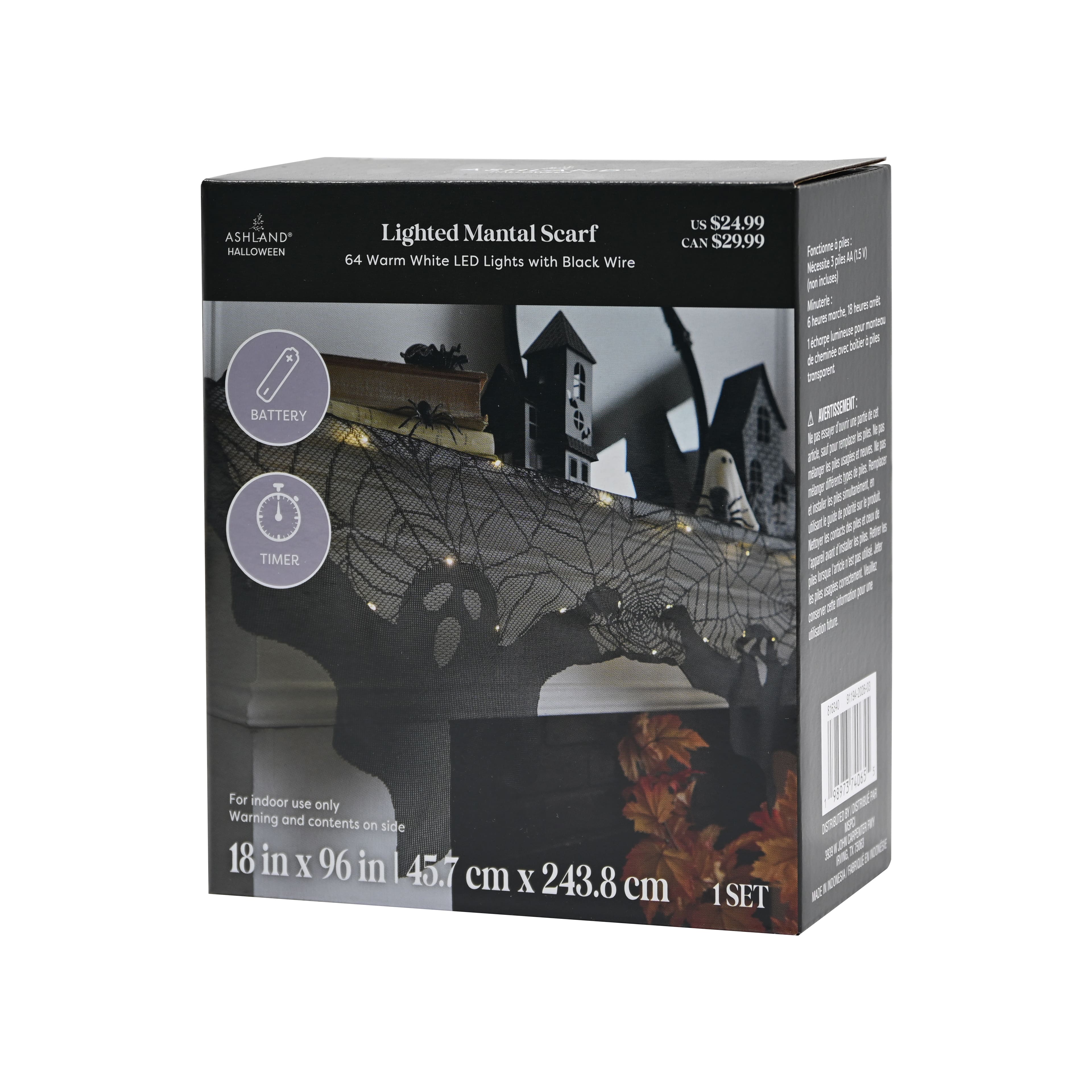 96" Spiderweb & Ghosts LED Lighted Mantel Scarf by Ashland®