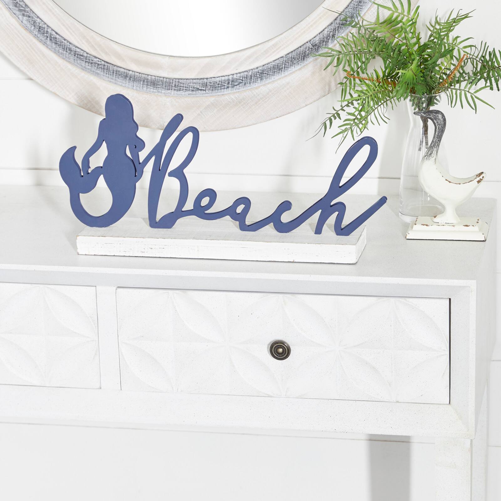 19" Black Wood Coastal Beach Tabletop Sign