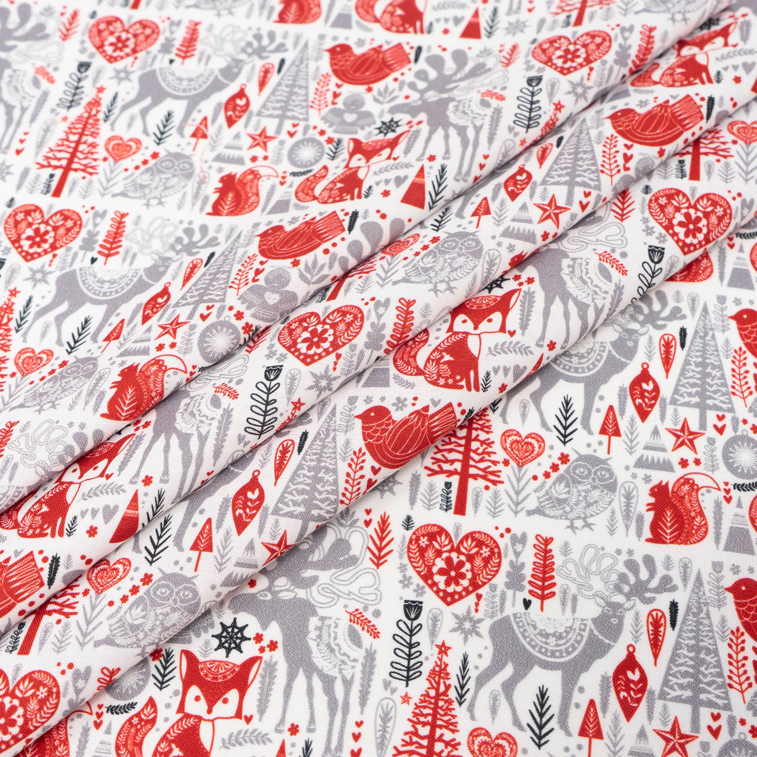Singer Modern Scandinavian Christmas Deer Printed Cotton Fabric