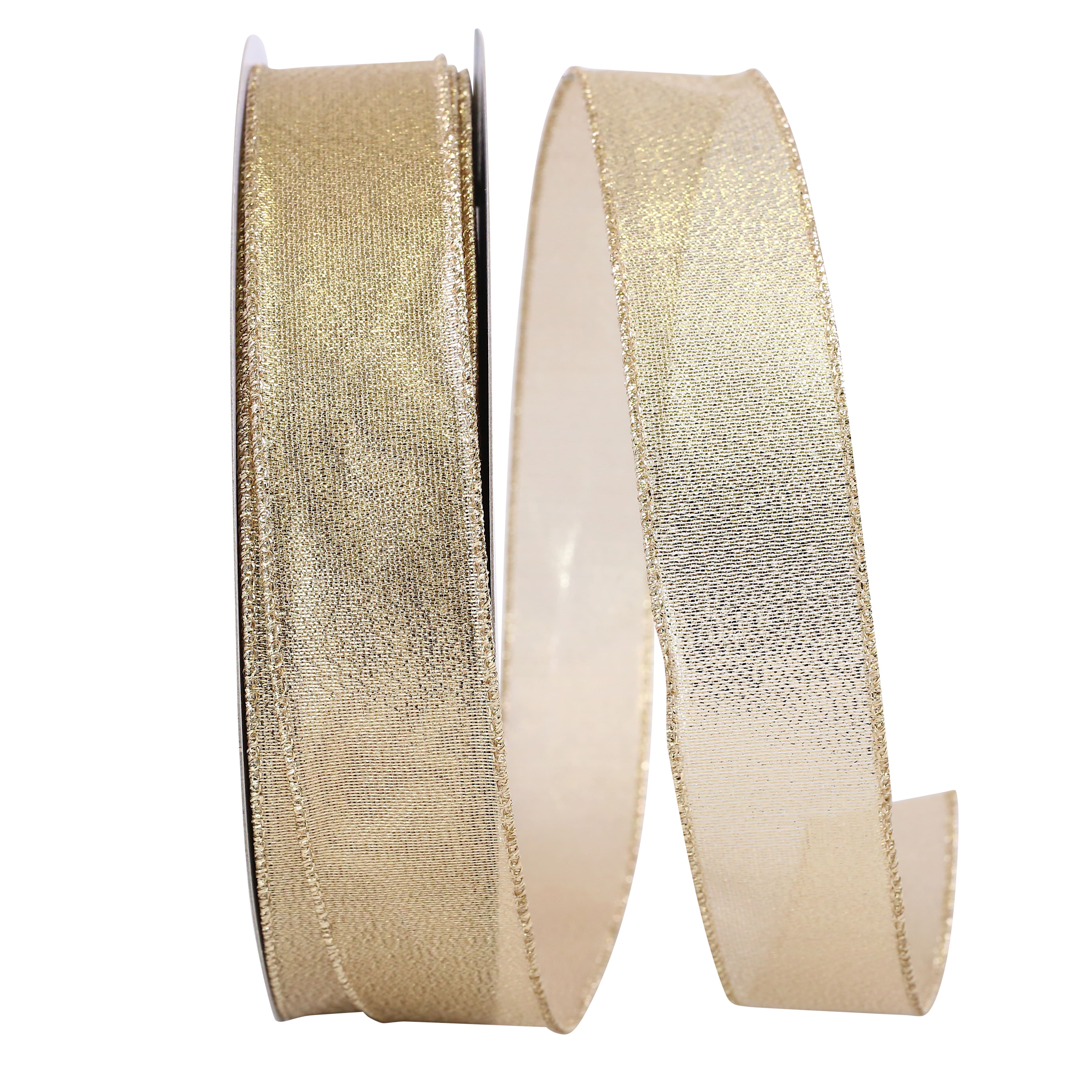 Reliant 1.5" x 50yd. Gold Lamé Glimmer Wired Ribbon