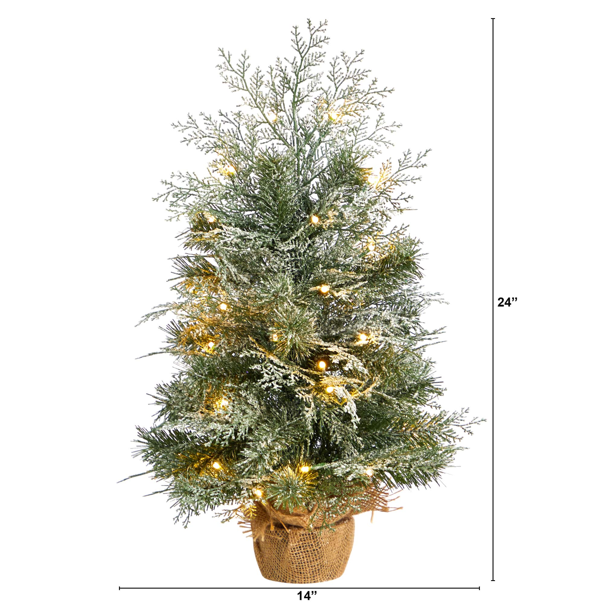 2ft. Pre-Lit Winter Frosted Artificial Christmas Tree in Burlap Base, Warm White LED Lights