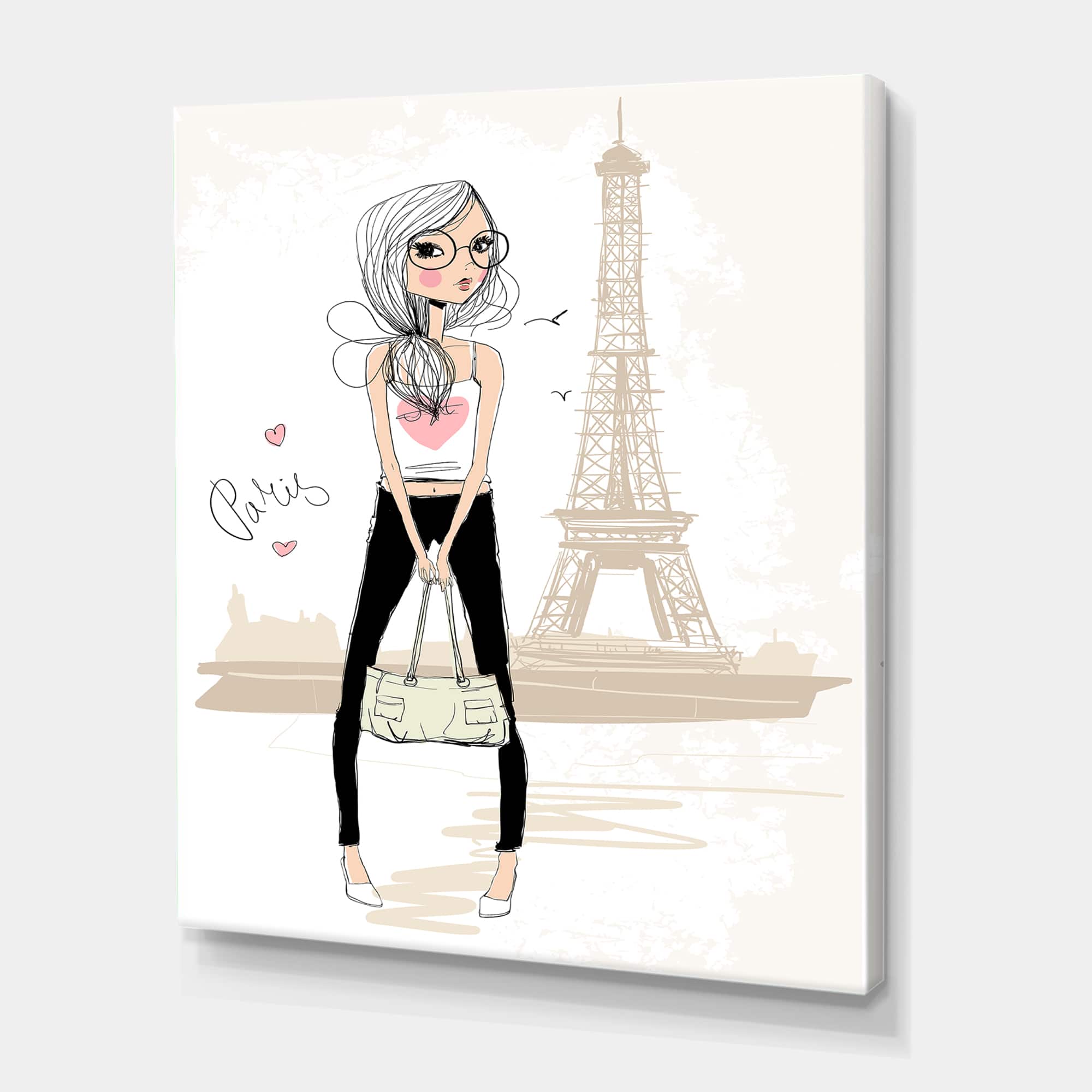 Designart - Cute Girl By The Tour Eiffel In Paris - Children's Art Canvas Wall Art Print