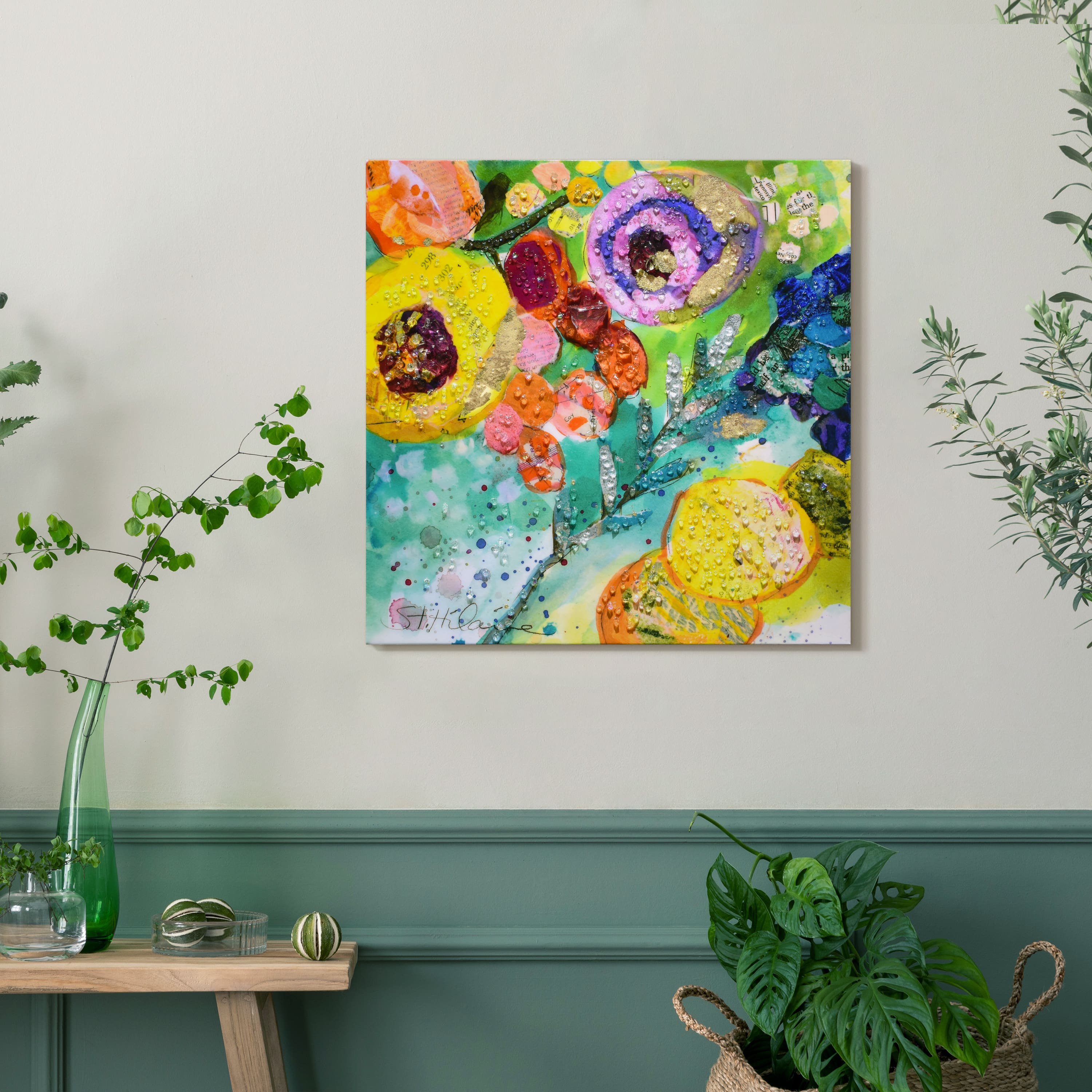 Empire Art Direct Arte De Crystallus 24" x 24" Floral Radiance II Crystal Epoxy Wrapped Acrylic Shards Abstract Canvas Wall Art
