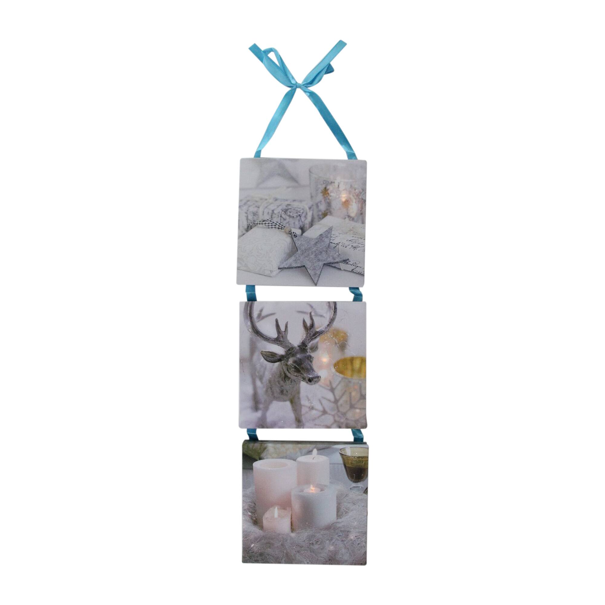 LED Lighted 3-Panel Winter Candle Flame Christmas Wall Art