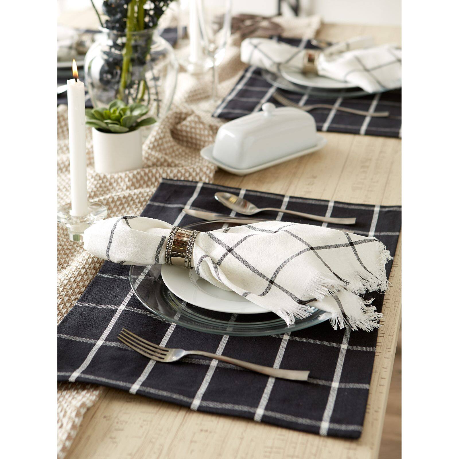 DII® Black Check Fringed Cloth Dinner Napkins, 6ct.