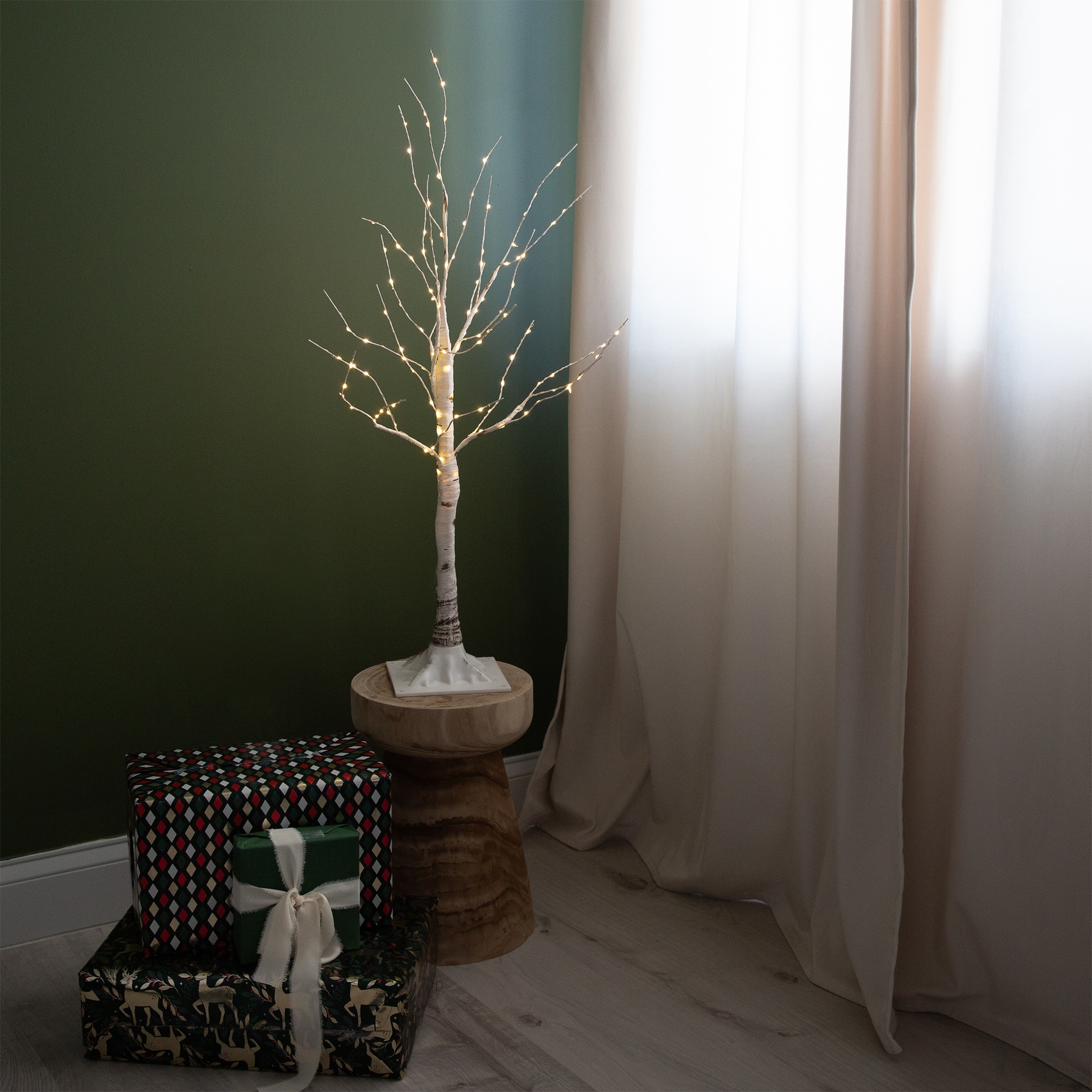 3ft. Pre-Lit White Birch Artificial Christmas Tree, Warm White LED Lights