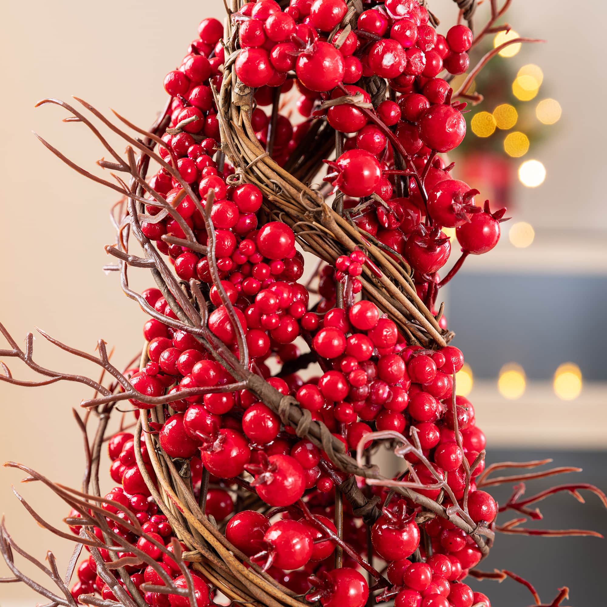 Glitzhome® Set of 2 24"/16" Christmas Red Berry Rattan Table Tree