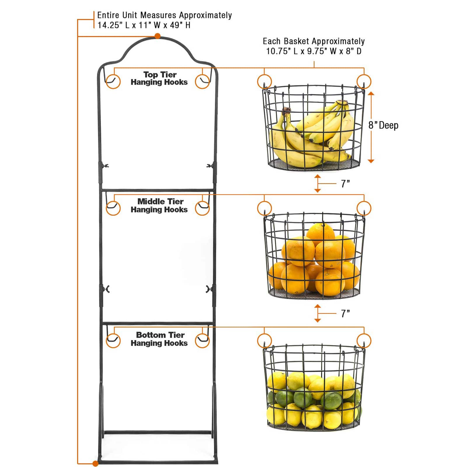 Sorbus 49" Black 3-Tier Hanging Basket Stand