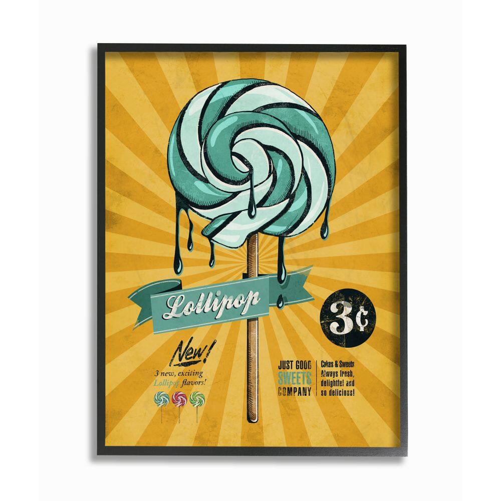 Stupell Industries Yellow & Blue Vintage Lollipop Wall Art with Black Frame