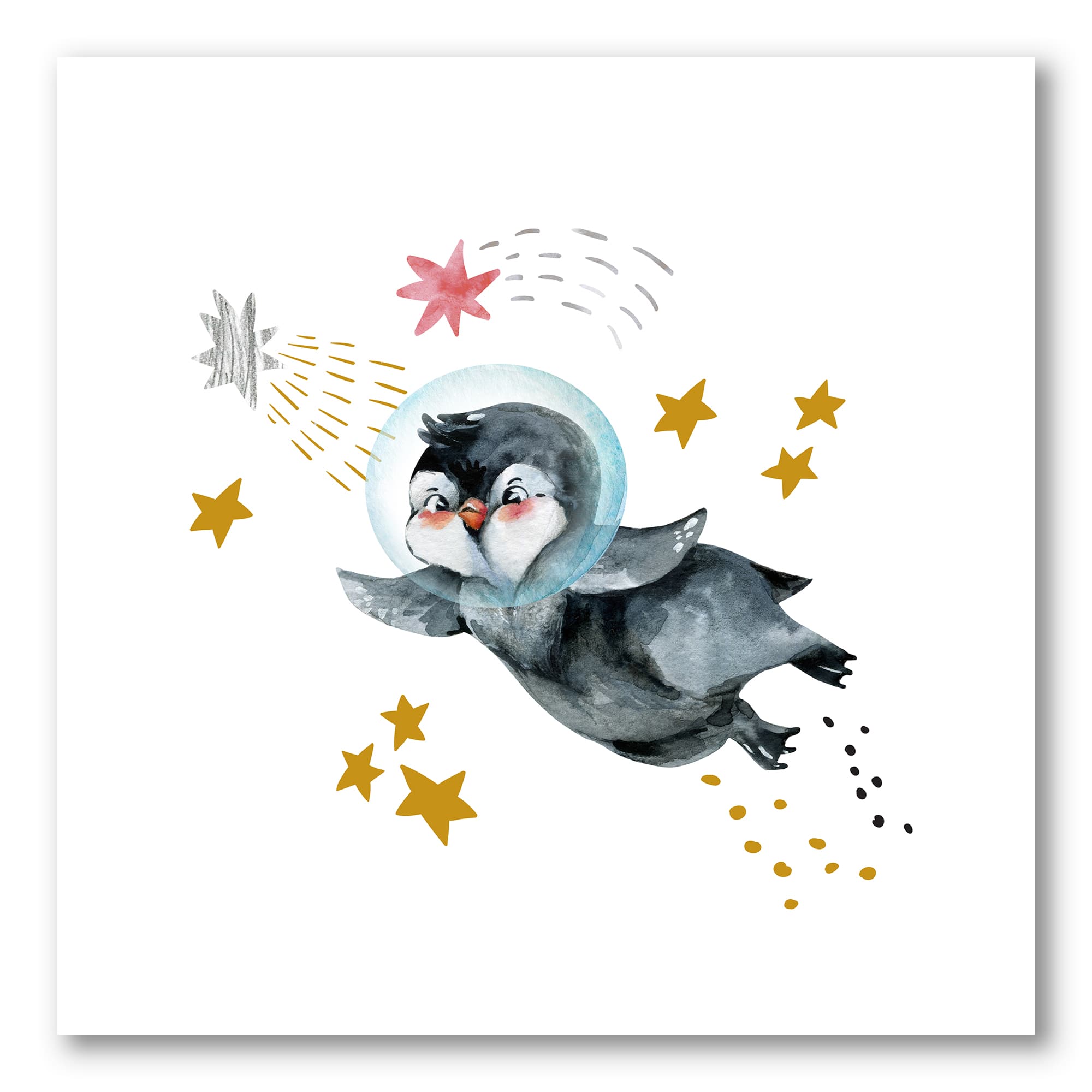 Designart - Little Penguin Flying Stars and Planets I