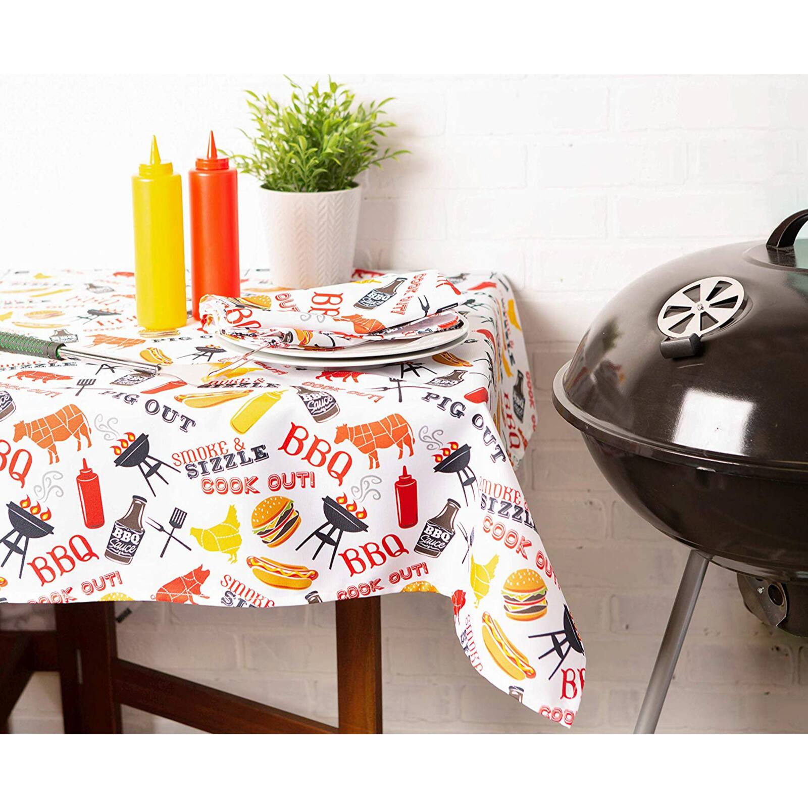 DII® 84" BBQ Fun Print Outdoor Tablecloth with Zipper