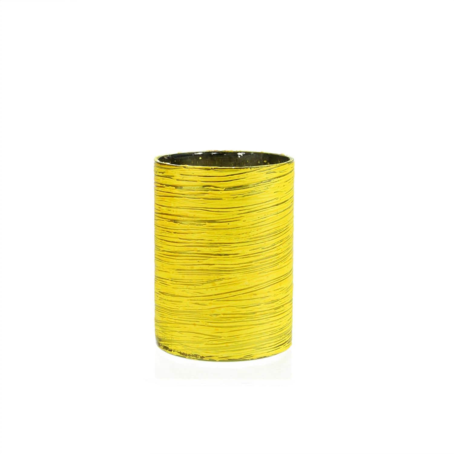 4.5" Yellow & Silver Mercury Glass Ribbed Votive Candle Holders, Set Of 4