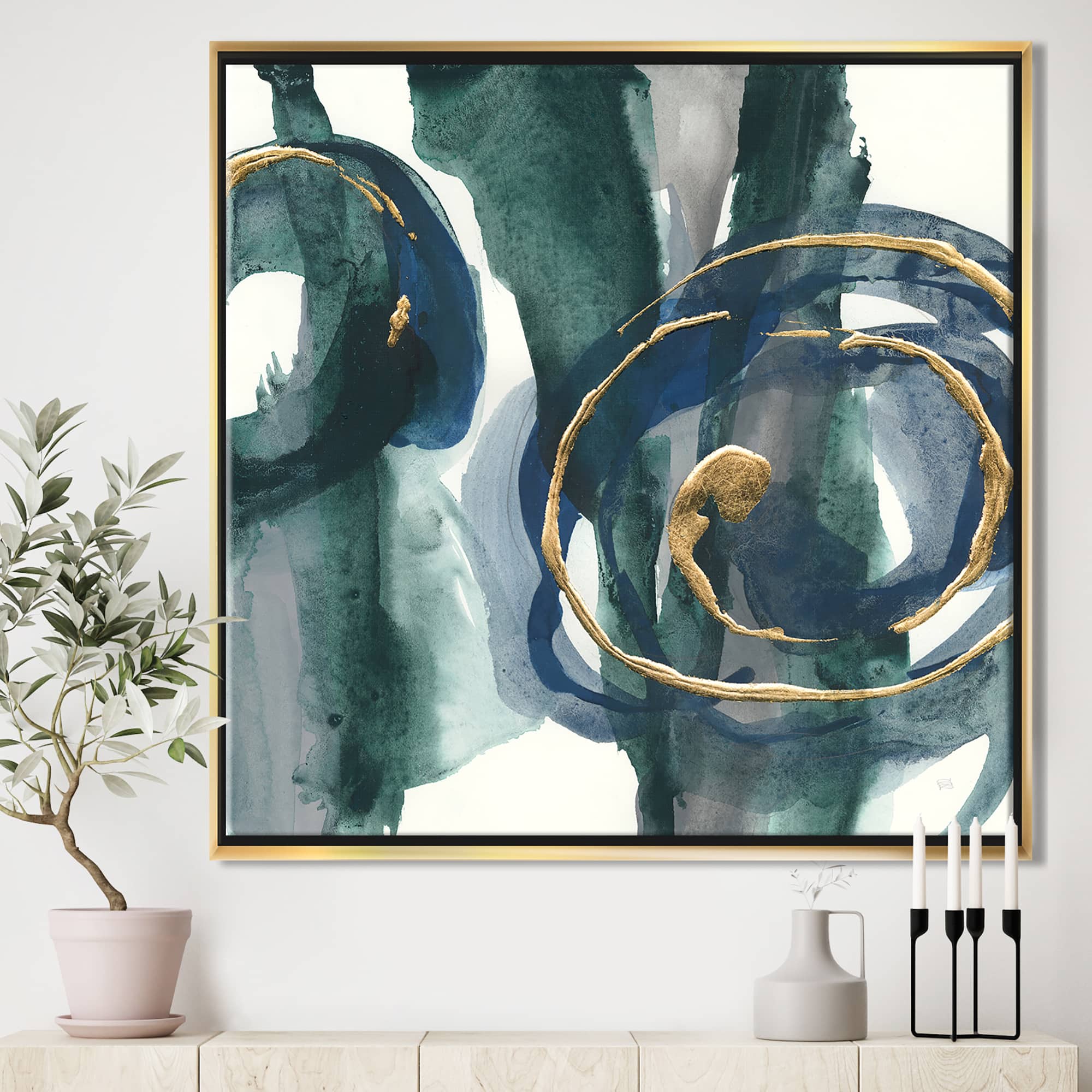 Designart - Mettalic Indigo and Gold III - Posh & Luxe Framed Canvas