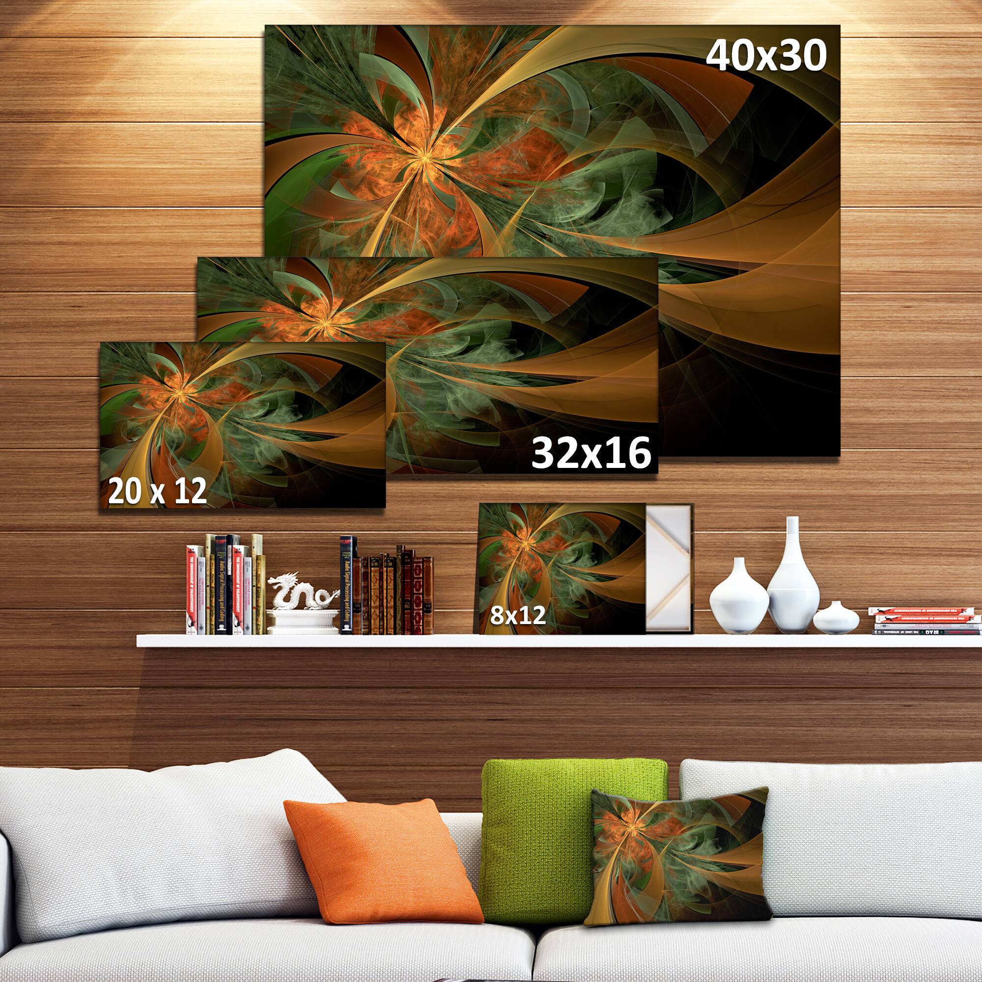Designart - Symmetrical Orange Digital Fractal Flower - Floral Canvas Art Print