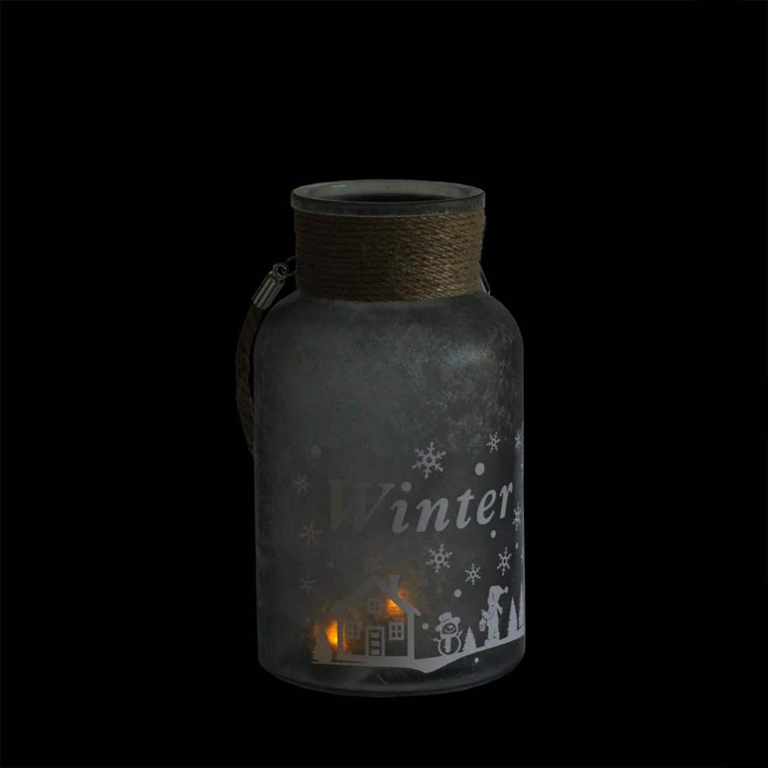 10" Silver Winter Scene Christmas Pillar Candle Lantern