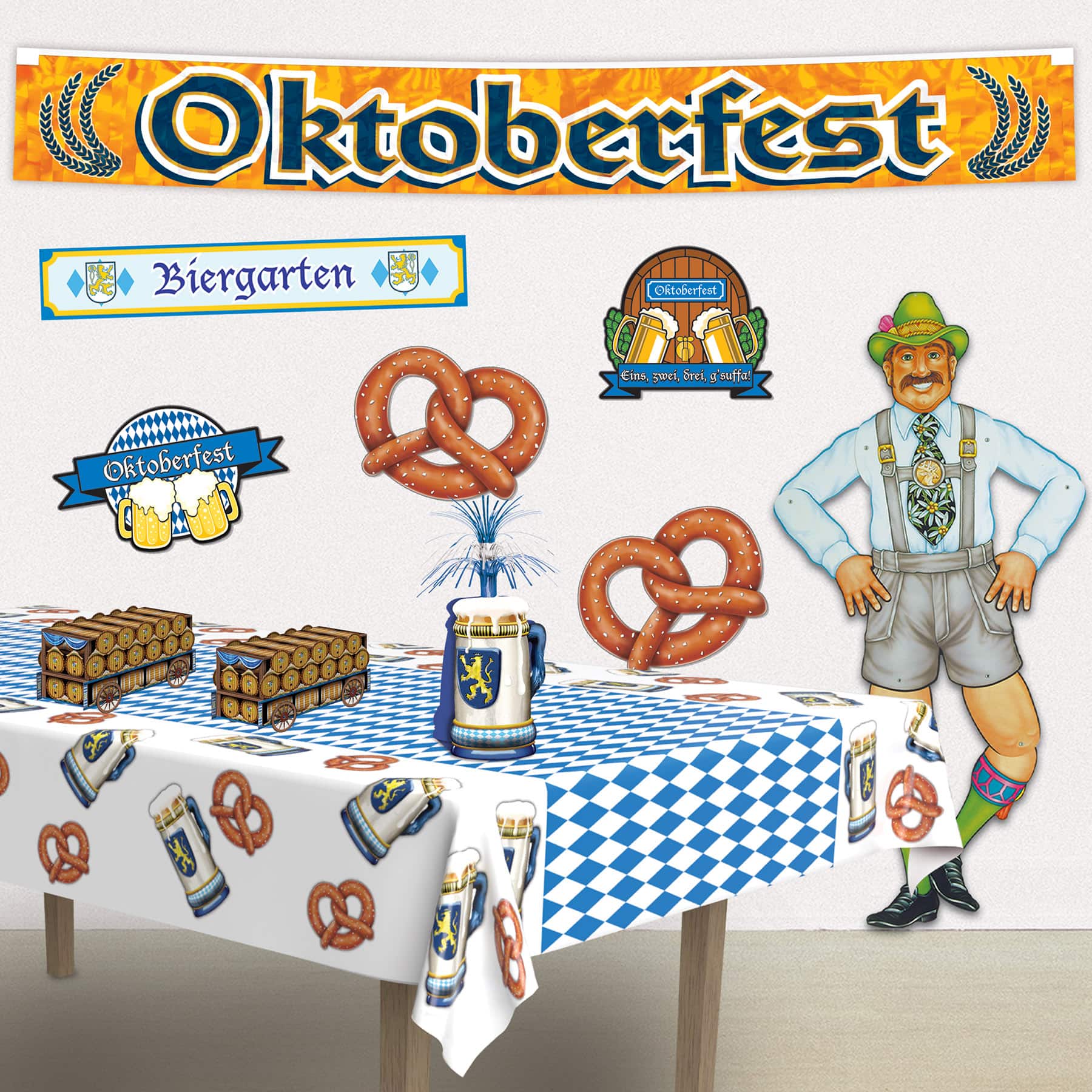 Beistle 54" x 108" Pretzel & Beer Oktoberfest Plastic Table Cover