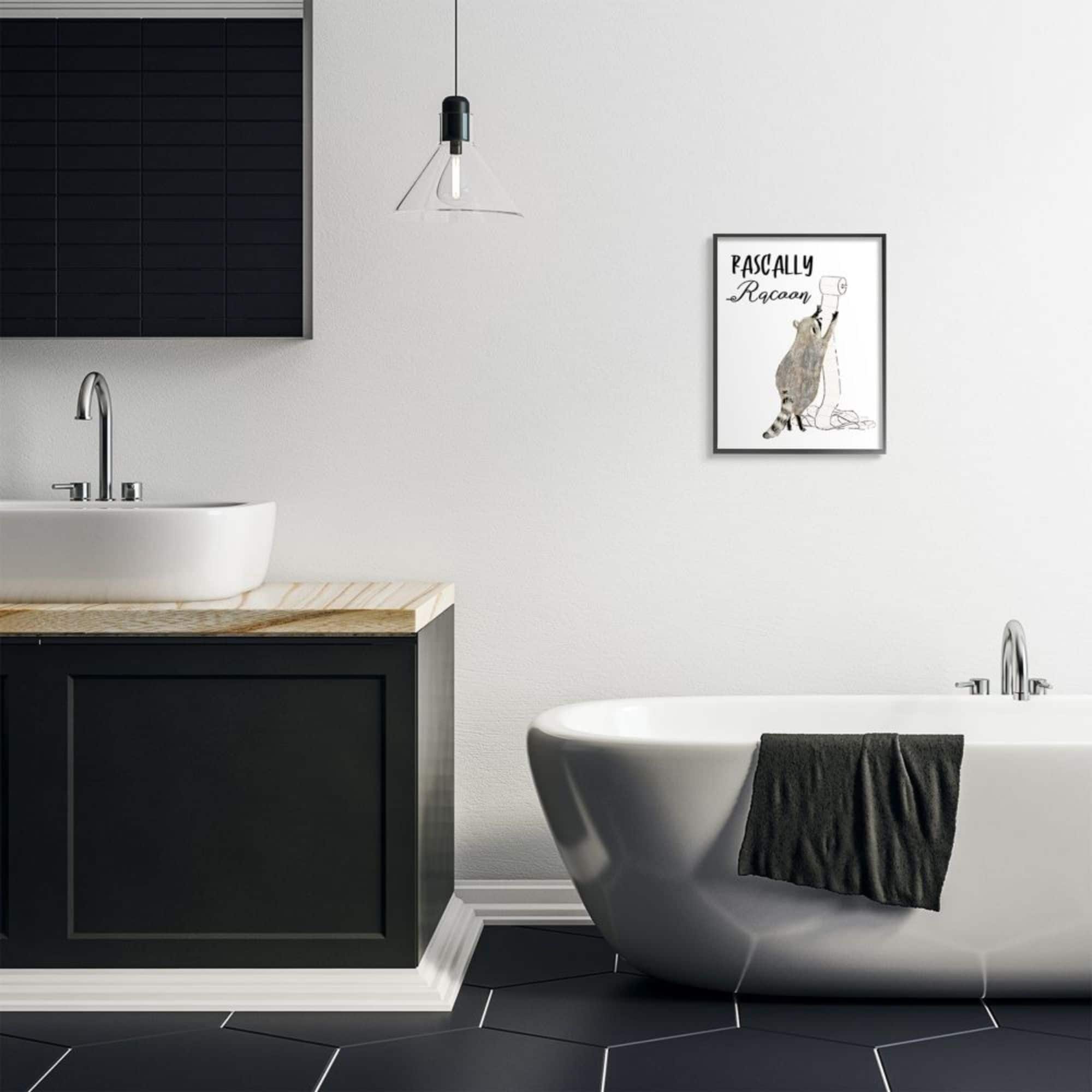 Stupell Industries Rascally Racoon Text with Toilet Paper Roll Framed Wall Art