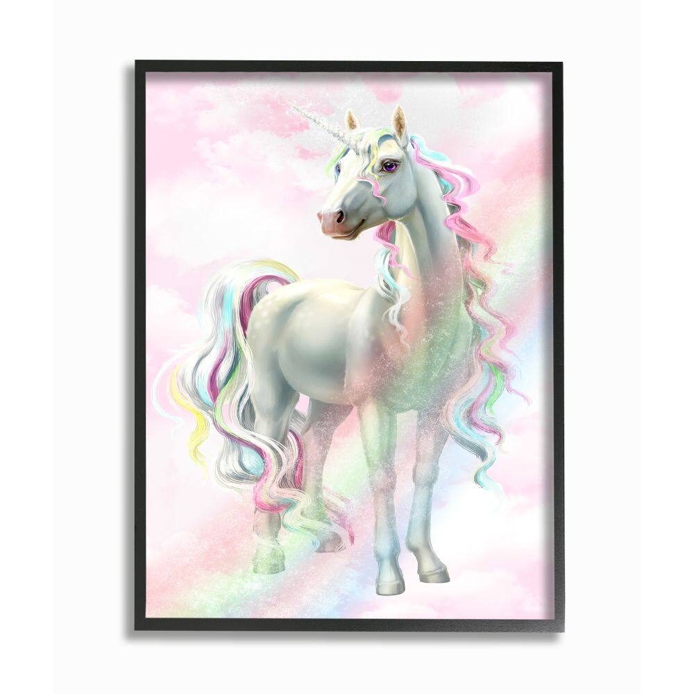 Stupell Industries Unicorn Rainbow Clouds Pink Children's Dream Fantasy Framed Wall Art