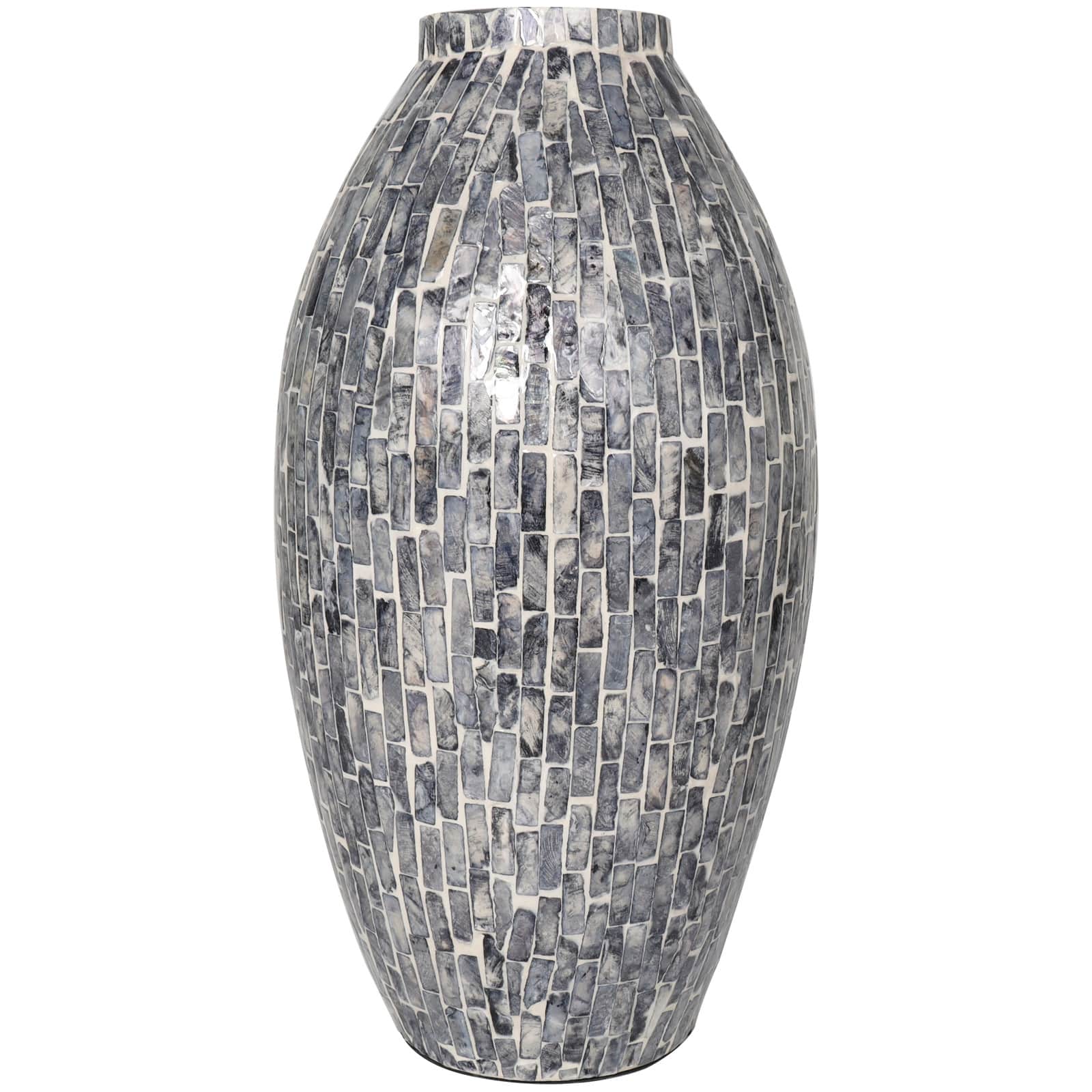 15" Gray Mother of Pearl Handmade Mosaic Inspired Vase
