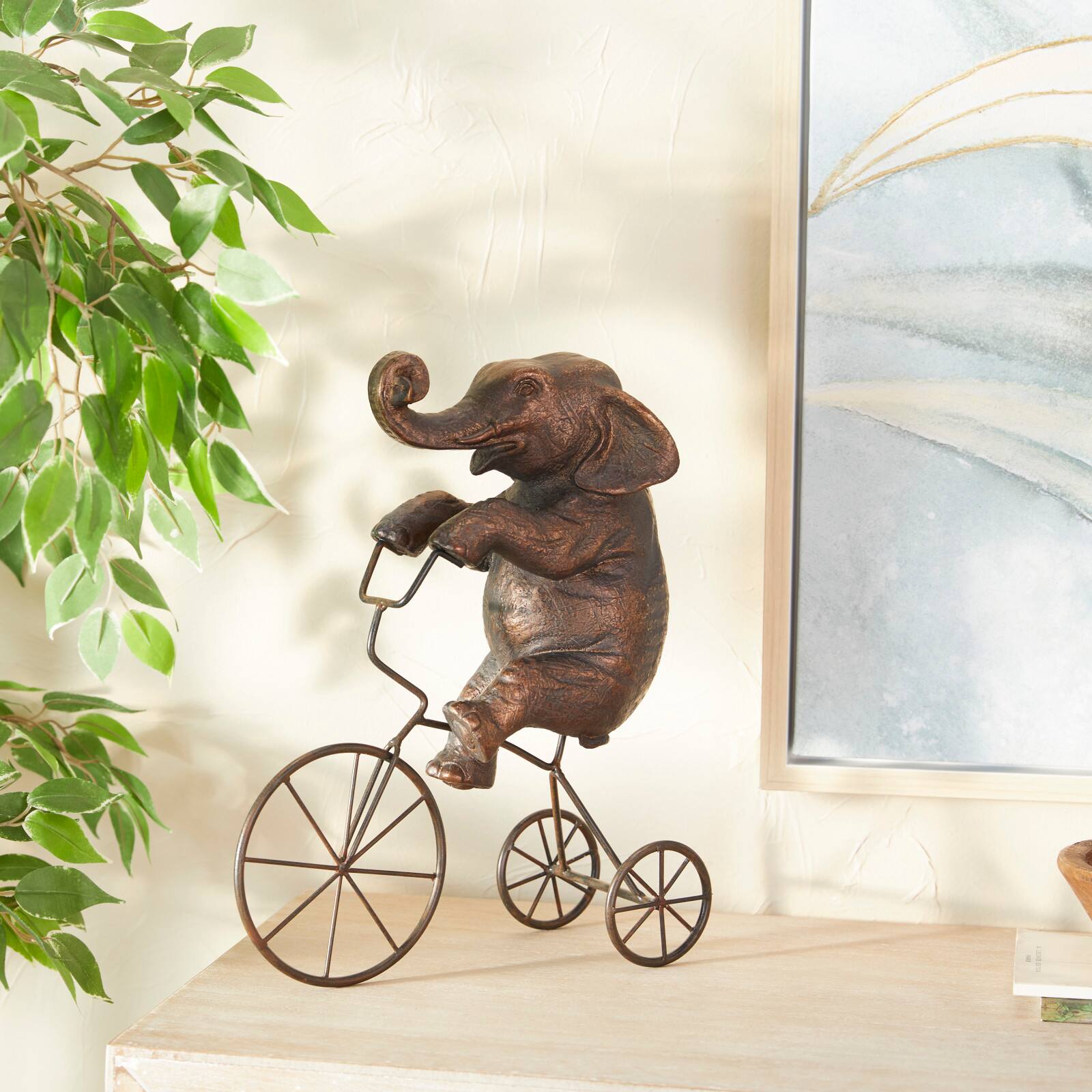 Bronze Polystone Eclectic Sculpture, 14" x 5" x 11"