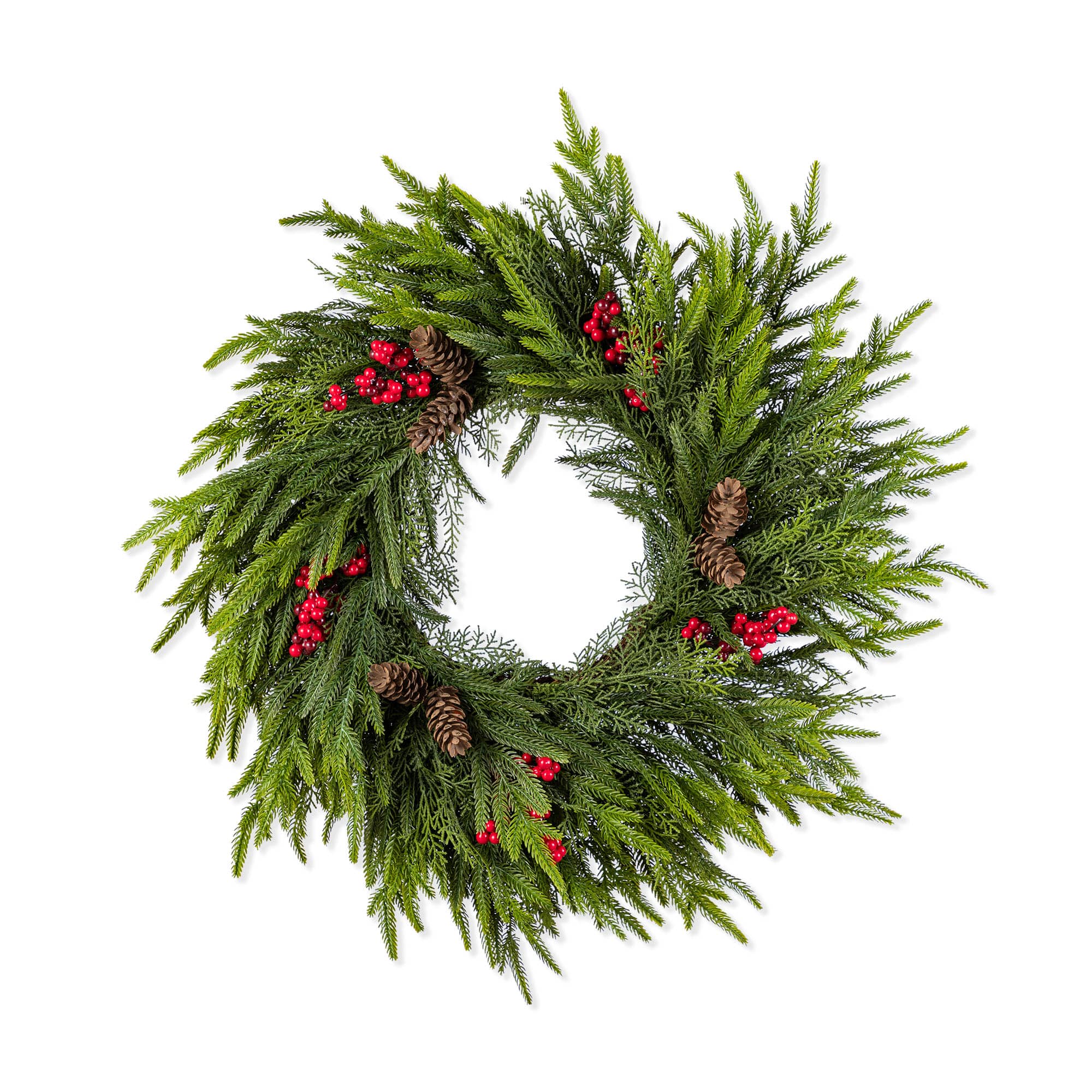 Glitzhome® 24"D Christmas PE Wreath with Pinecones and Red Berries
