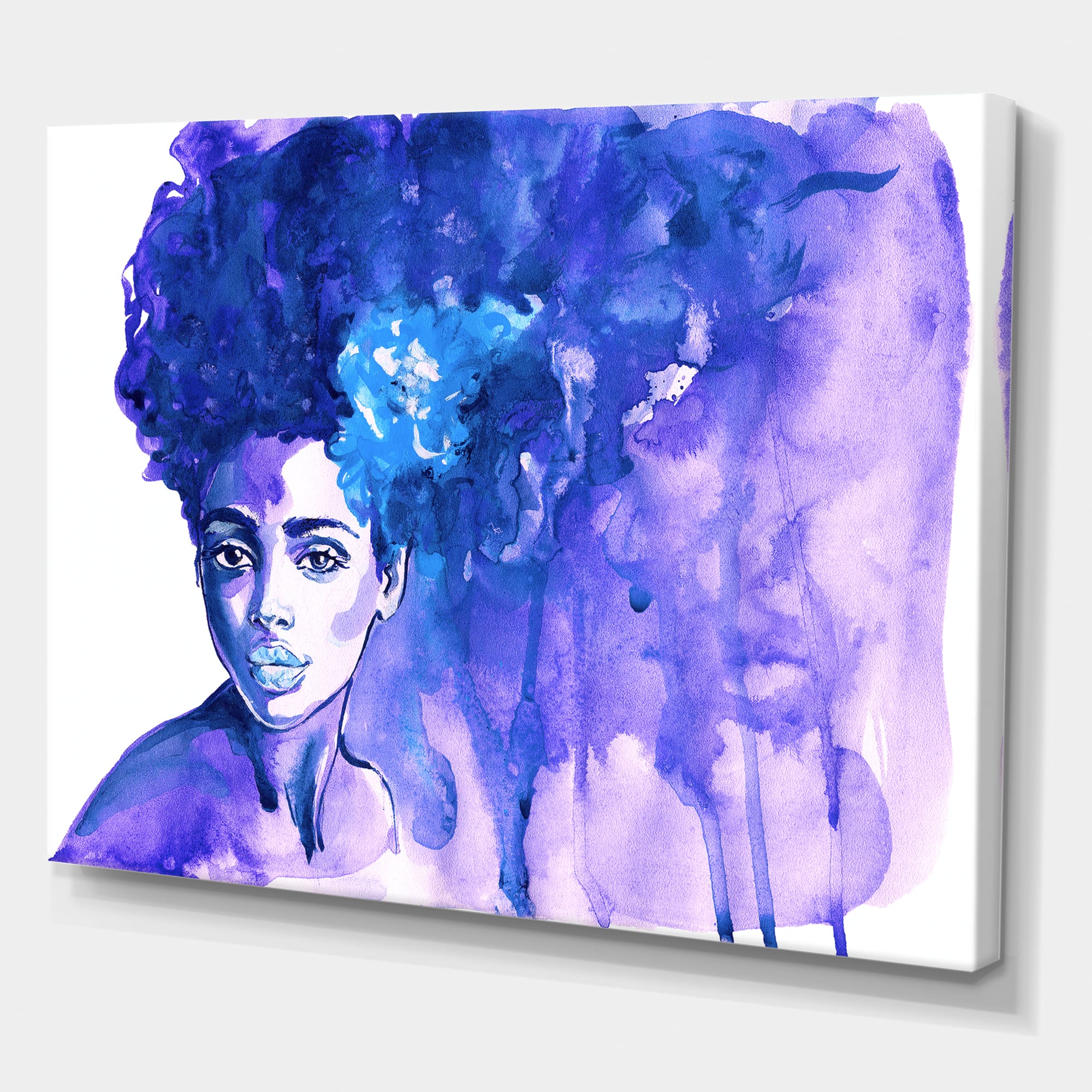 Designart - Glorious Blue Portrait of African American Woman - Modern Canvas Wall Art Print